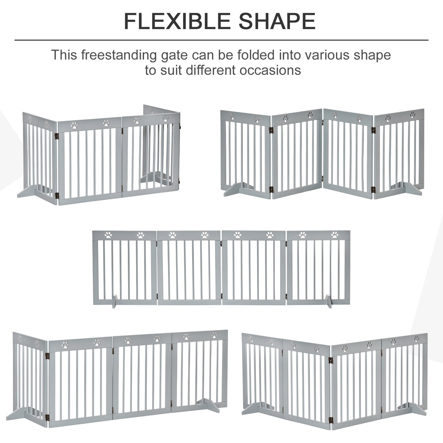 Freestanding Pet Gate 4 Panel Wooden Dog Barrier Folding Safety Fence with Support Feet up to 204cm Long 61cm Tall for Doorway Stairs Light Grey