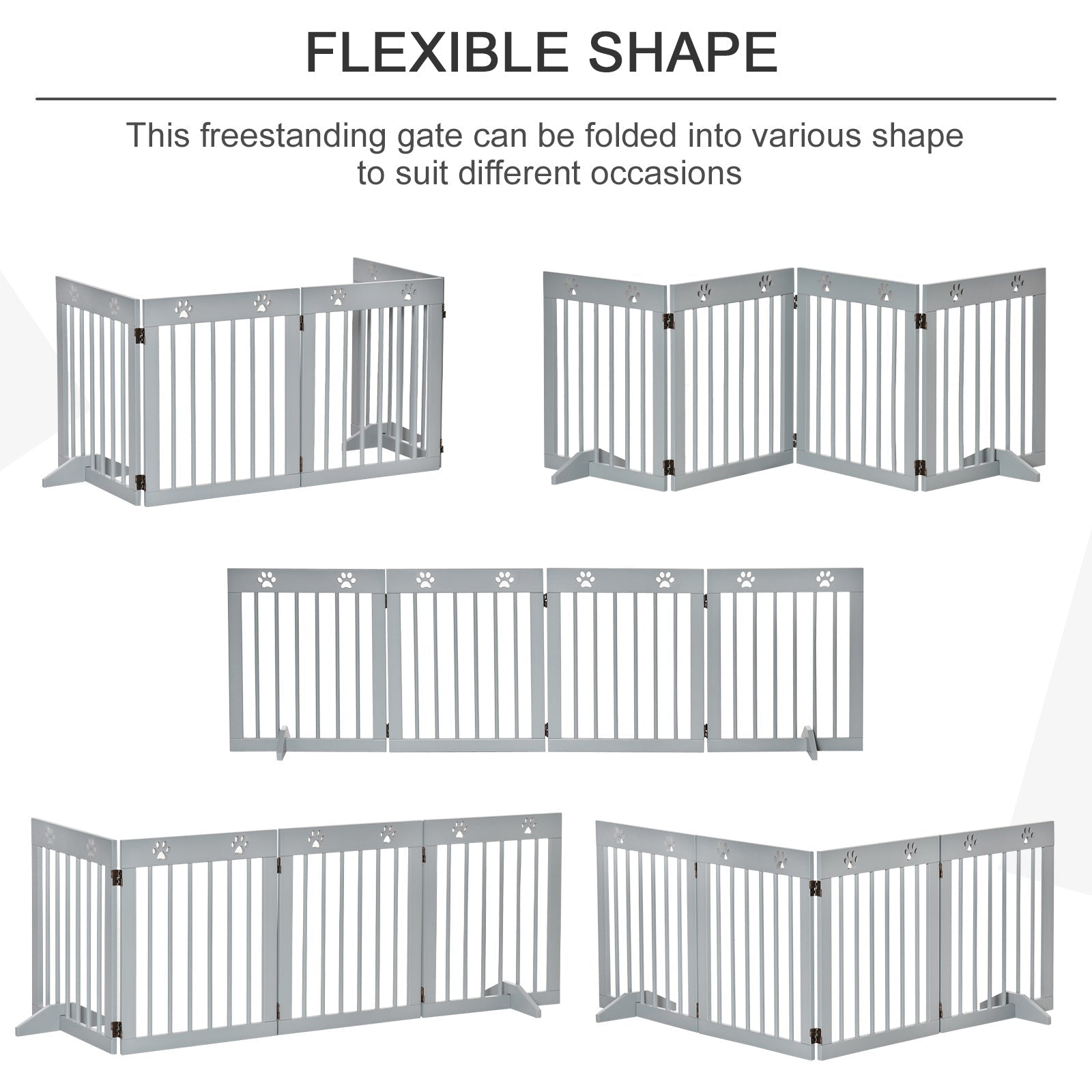 Freestanding Pet Gate 4 Panel Wooden Dog Barrier Folding Safety Fence with Support Feet up to 204cm Long 61cm Tall for Doorway Stairs Light Grey