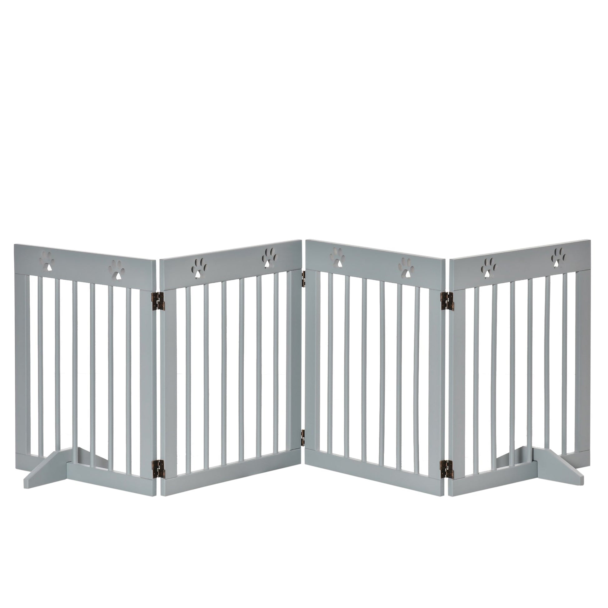 Freestanding Pet Gate 4 Panel Wooden Dog Barrier Folding Safety Fence with Support Feet up to 204cm Long 61cm Tall for Doorway Stairs Light Grey