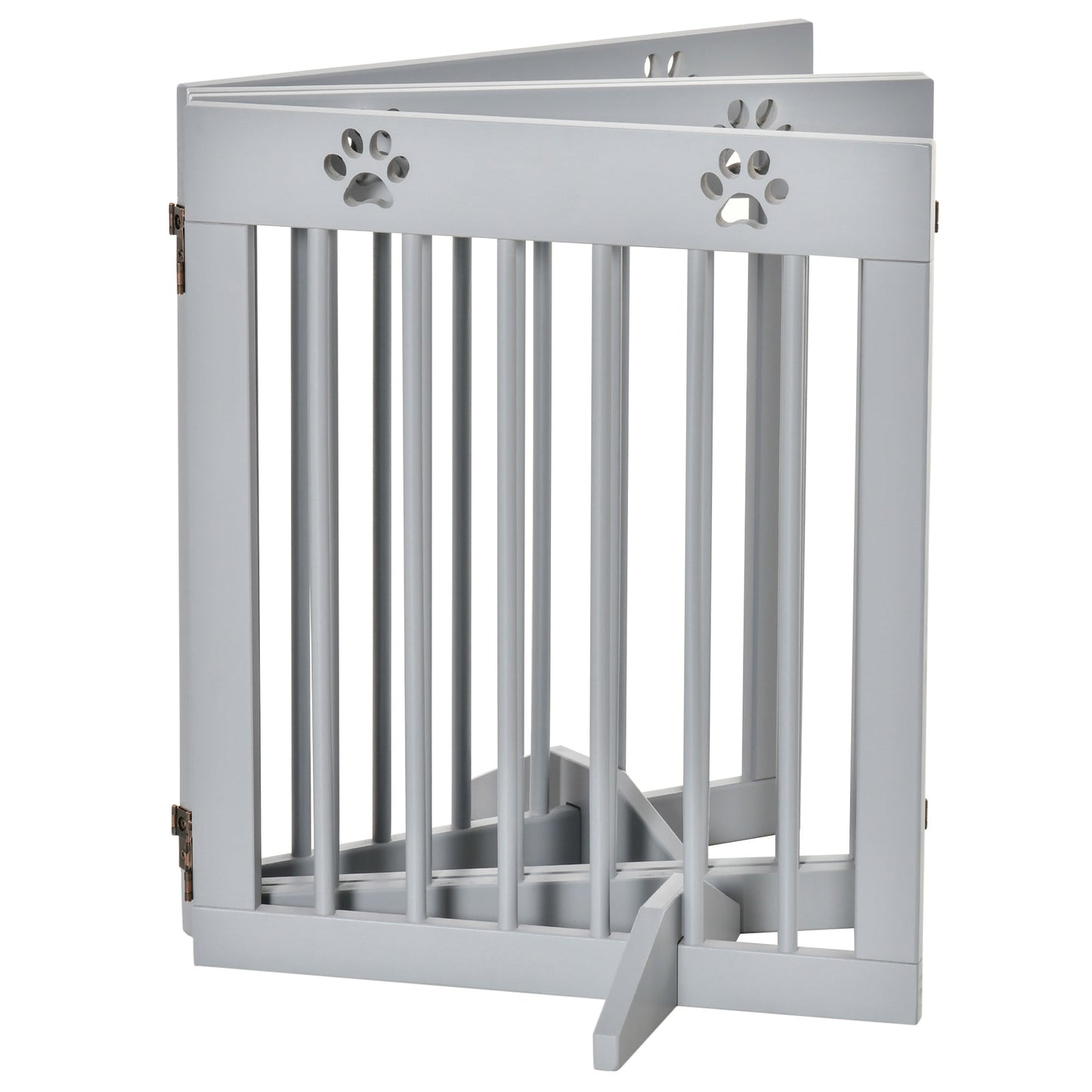 Freestanding Pet Gate 4 Panel Wooden Dog Barrier Folding Safety Fence with Support Feet up to 204cm Long 61cm Tall for Doorway Stairs Light Grey