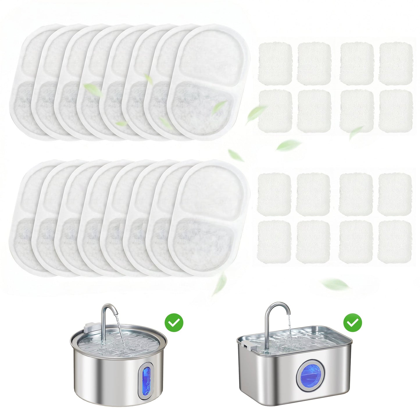 Cat Water Fountain Filters, 16 Pcs Activated Carbon Pet Water Fountain Filters for 3.2L/2.5L Pet Water Dispenser, Triple Filtration and High Efficiency