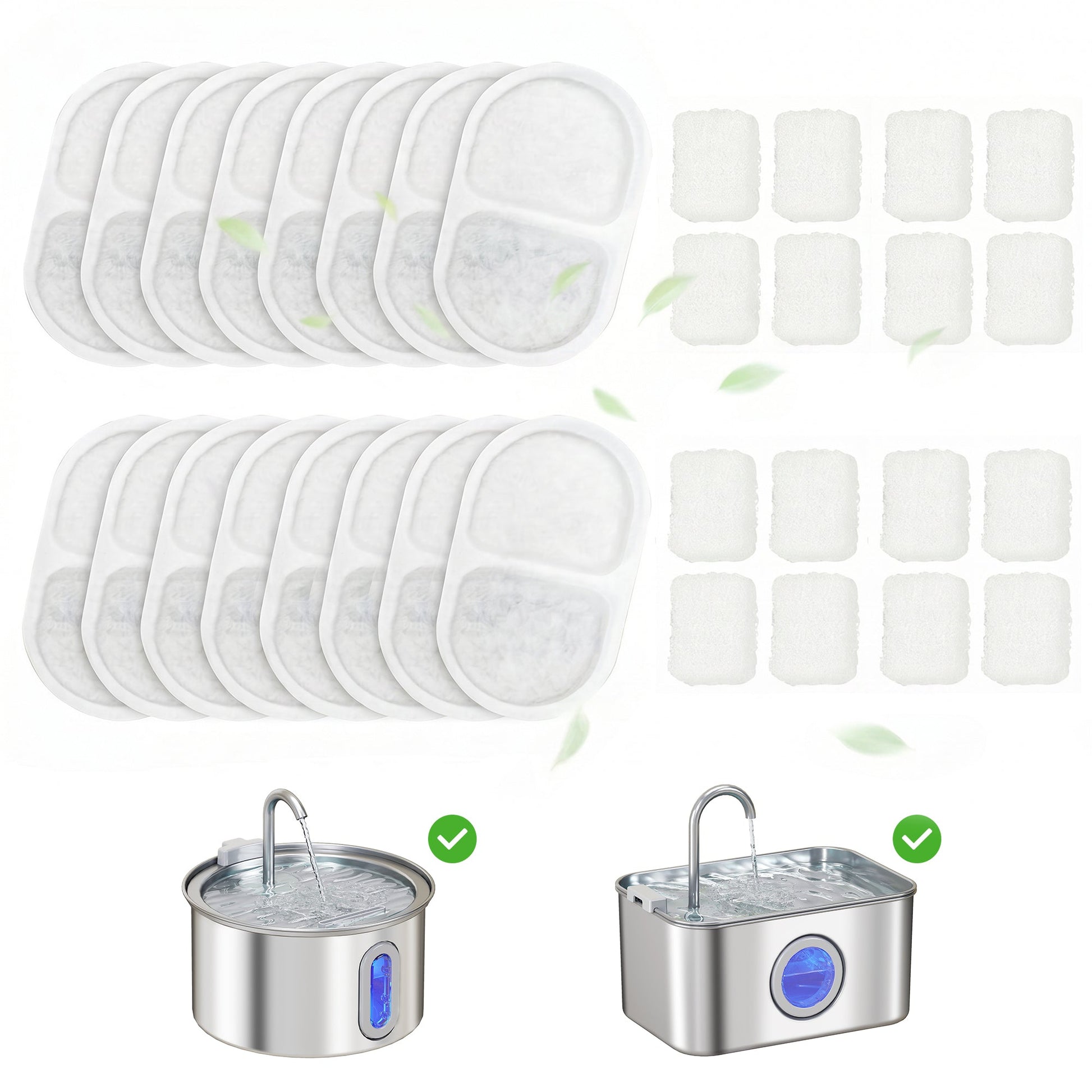 Cat Water Fountain Filters, 16 Pcs Activated Carbon Pet Water Fountain Filters for 3.2L/2.5L Pet Water Dispenser, Triple Filtration and High Efficiency