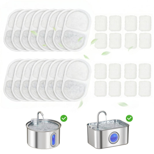 Cat Water Fountain Filters, 16 Pcs Activated Carbon Pet Water Fountain Filters for 3.2L/2.5L Pet Water Dispenser, Triple Filtration and High Efficiency