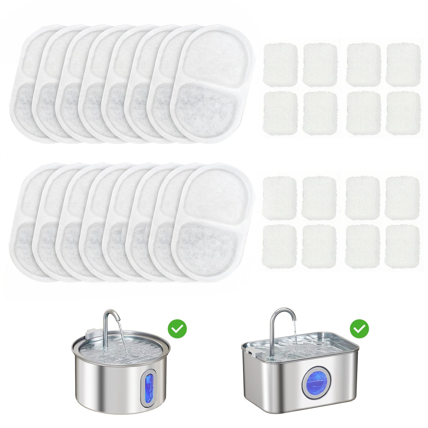 Cat Water Fountain Filters, 16 Pcs Activated Carbon Pet Water Fountain Filters for 3.2L/2.5L Pet Water Dispenser, Triple Filtration and High Efficiency