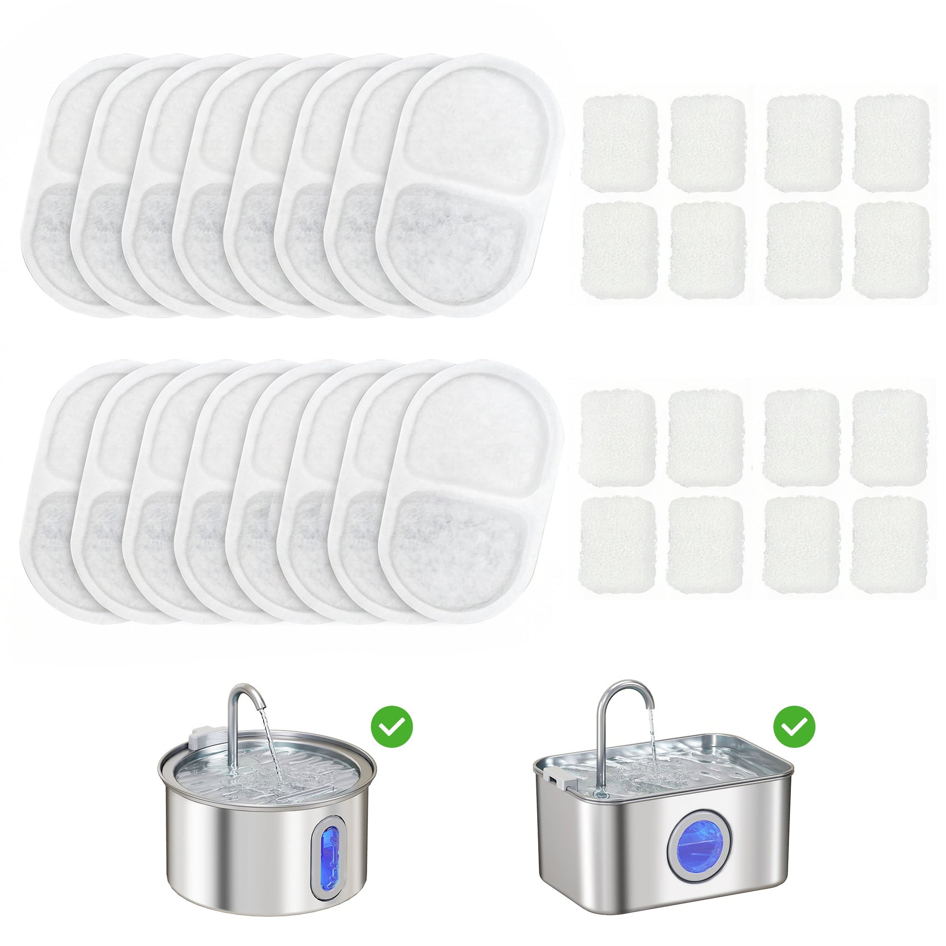 Cat Water Fountain Filters, 16 Pcs Activated Carbon Pet Water Fountain Filters for 3.2L/2.5L Pet Water Dispenser, Triple Filtration and High Efficiency