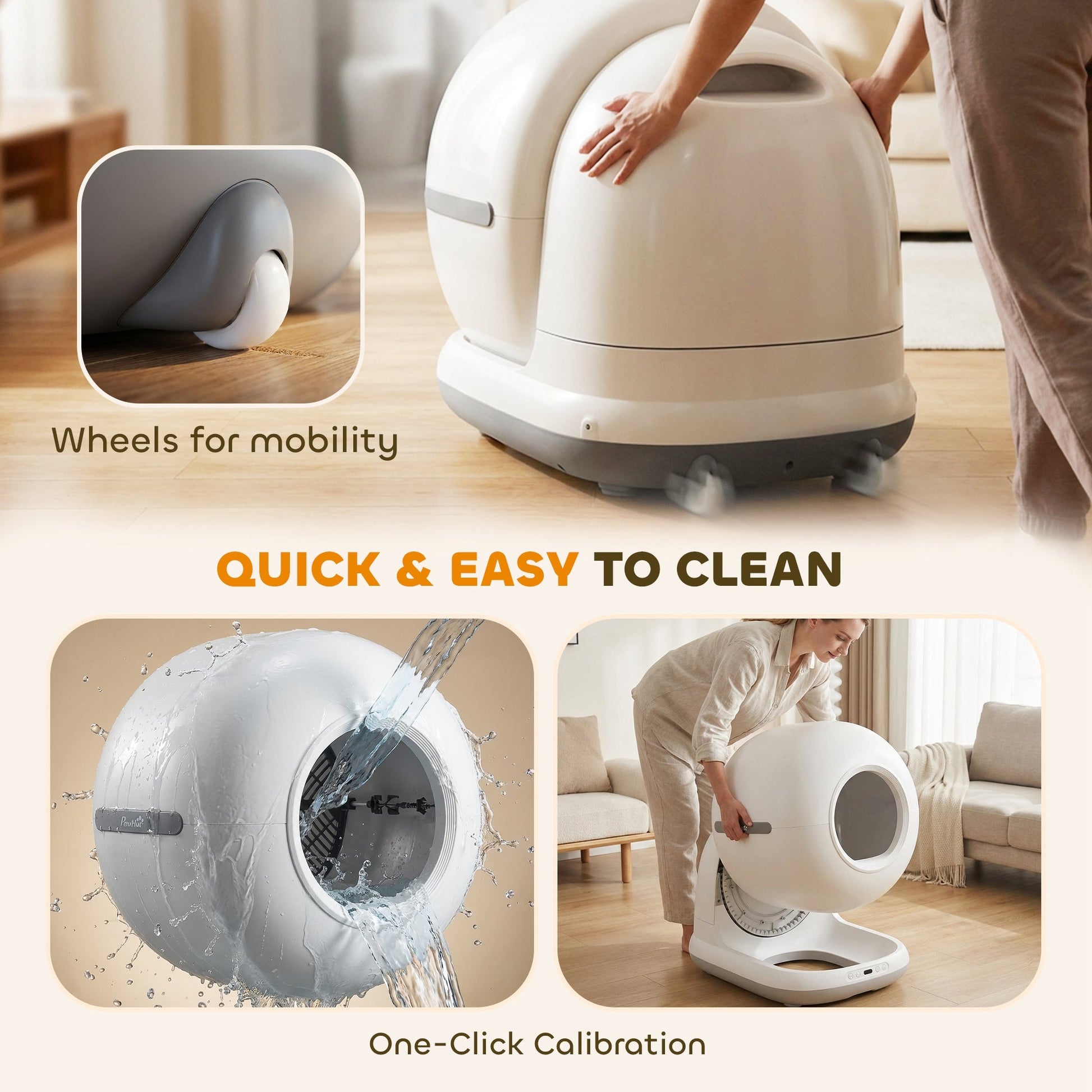 Self Cleaning Cat Litter Tray, App Control, 72L Extra Large Automatic Cat Litter Box for Multiple Cats, Anti-Pinch, Odor & Noise Control, Deodorant Gel, Litter Mat, 1 Roll Rubbish Bag