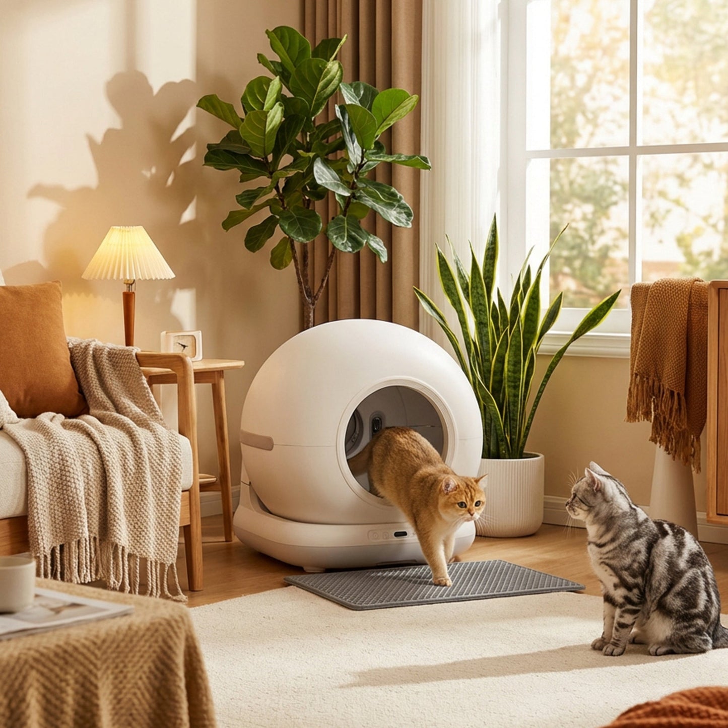 Self Cleaning Cat Litter Tray, App Control, 72L Extra Large Automatic Cat Litter Box for Multiple Cats, Anti-Pinch, Odor & Noise Control, Deodorant Gel, Litter Mat, 1 Roll Rubbish Bag