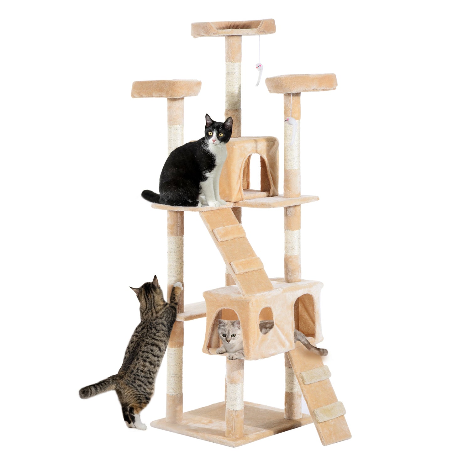 Cat Tree for Indoor Cats, 173cm Cat Tower Scratching Post Tall Climbing Tower, Activity Centre House - Cream