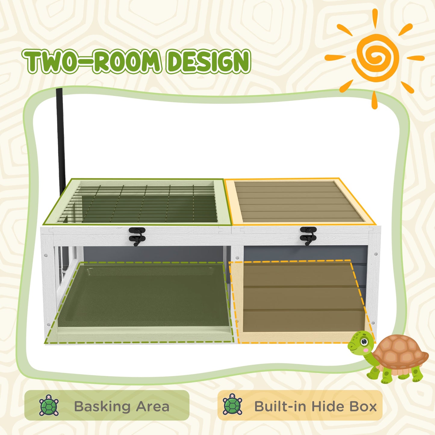 Tortoise House, Wooden Tortoise Table, Tortoise Enclosure with Adjustable Lamp Holder, Openable Lids, Pull-Out Trays - Grey