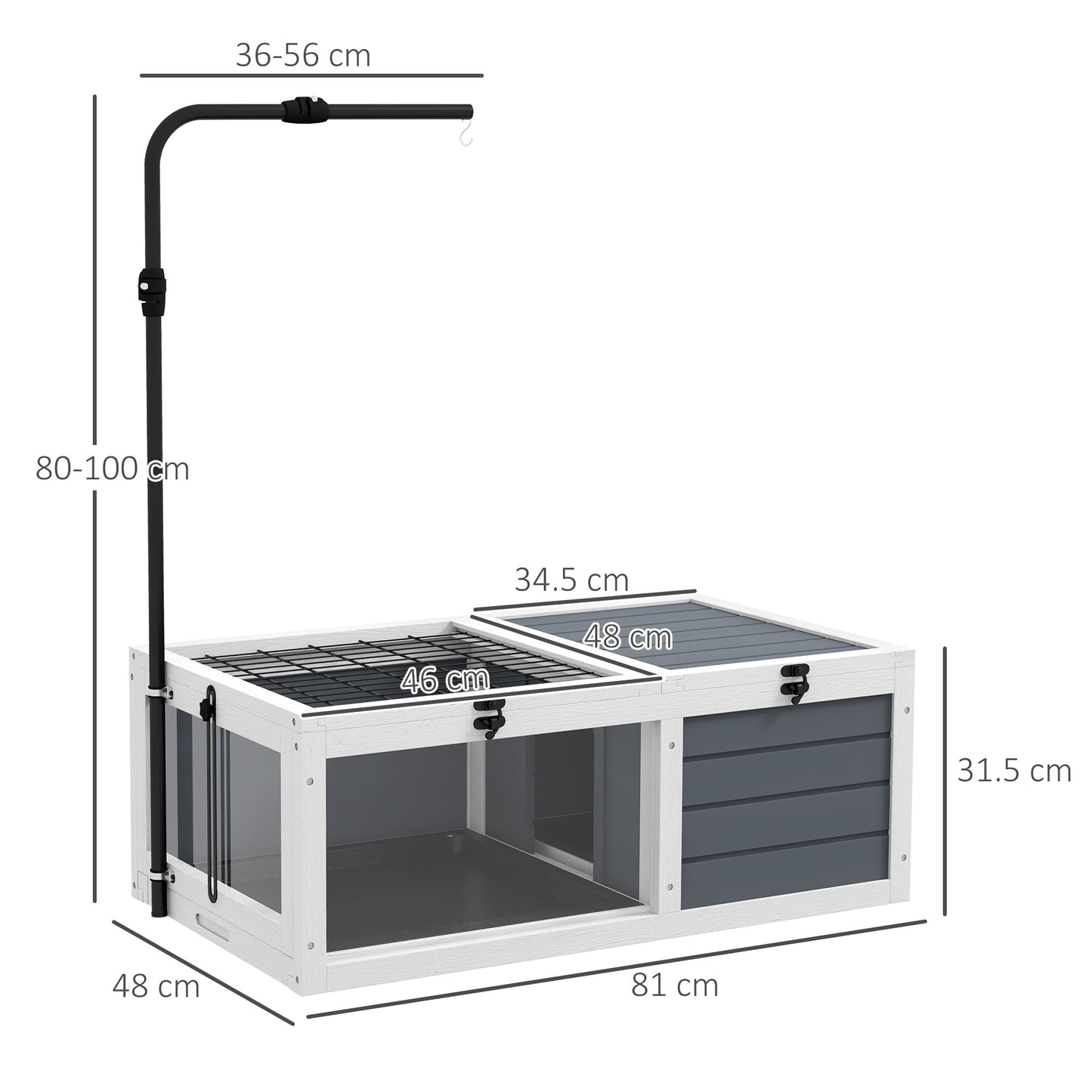 Tortoise House, Wooden Tortoise Table, Tortoise Enclosure with Adjustable Lamp Holder, Openable Lids, Pull-Out Trays - Grey