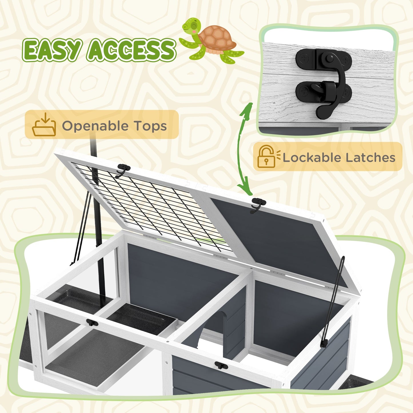 Tortoise House, Wooden Tortoise Table, Tortoise Enclosure with Adjustable Lamp Holder, Openable Lids, Pull-Out Trays - Grey