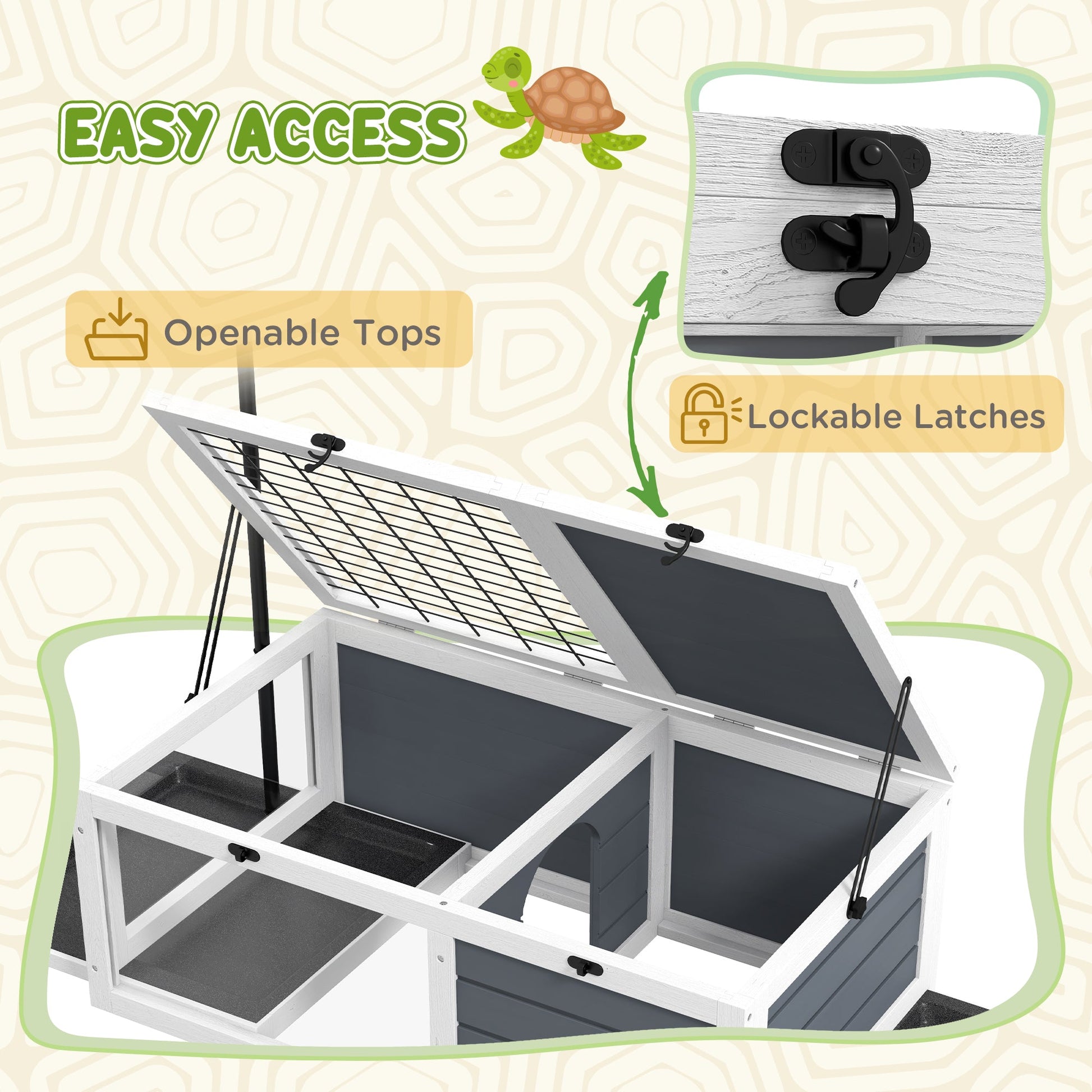 Tortoise House, Wooden Tortoise Table, Tortoise Enclosure with Adjustable Lamp Holder, Openable Lids, Pull-Out Trays - Grey
