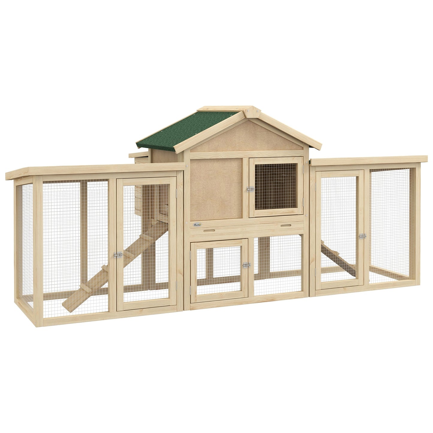 Large Chicken Coop with Run Garden Hen House Poultry Coops Cages with Nesting Box Wooden 204 x 85 x 93cm, Natural Wood Finish