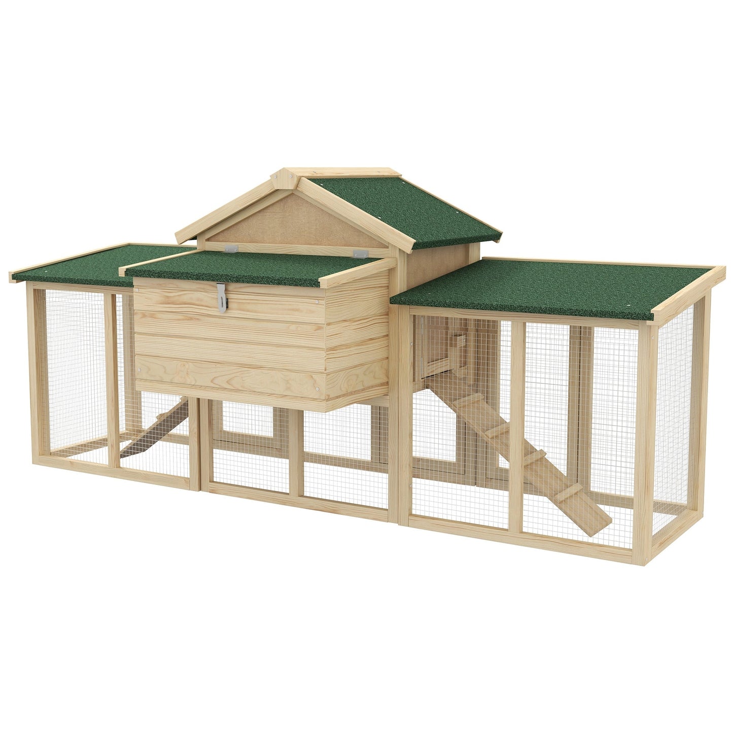 Large Chicken Coop with Run Garden Hen House Poultry Coops Cages with Nesting Box Wooden 204 x 85 x 93cm, Natural Wood Finish