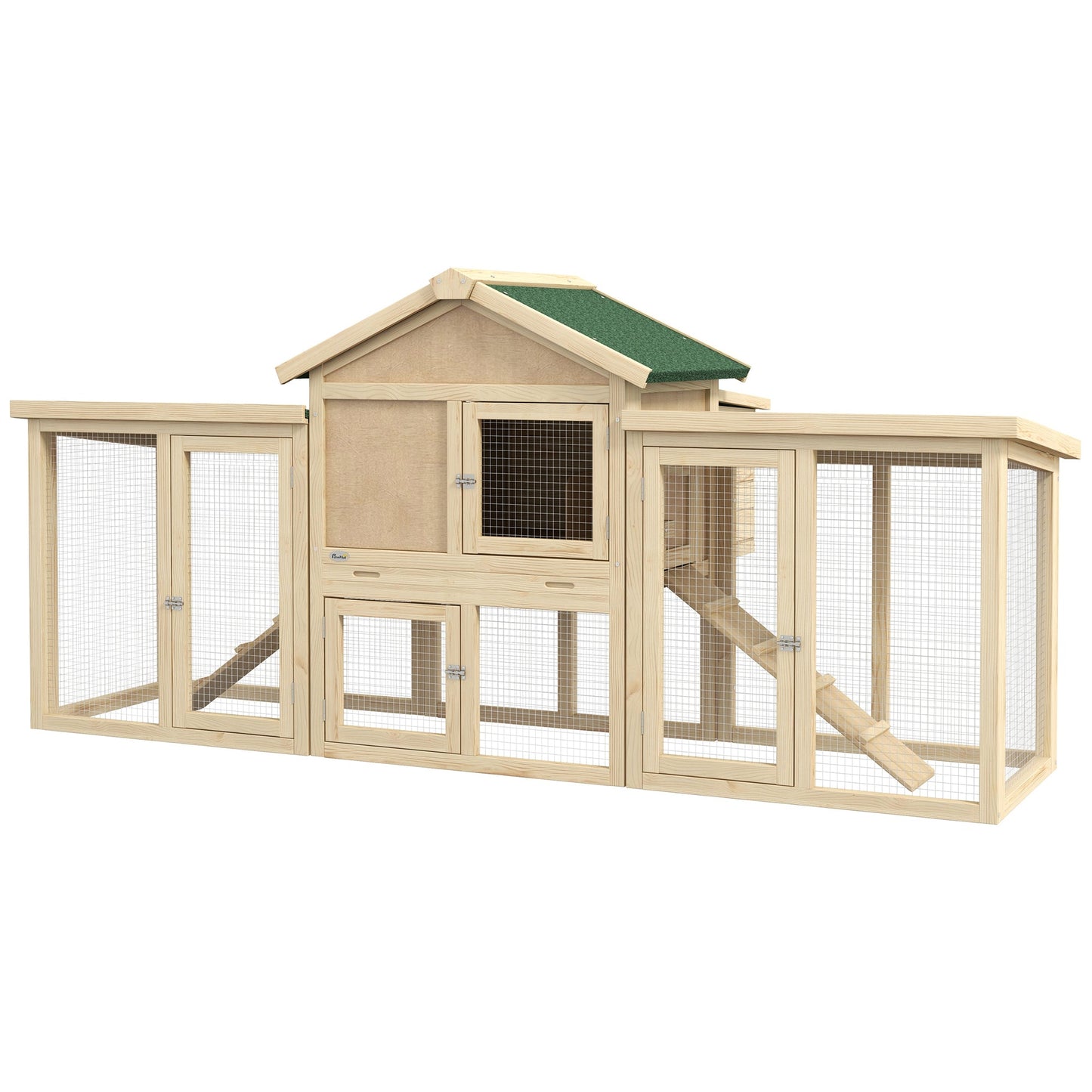 Large Chicken Coop with Run Garden Hen House Poultry Coops Cages with Nesting Box Wooden 204 x 85 x 93cm, Natural Wood Finish