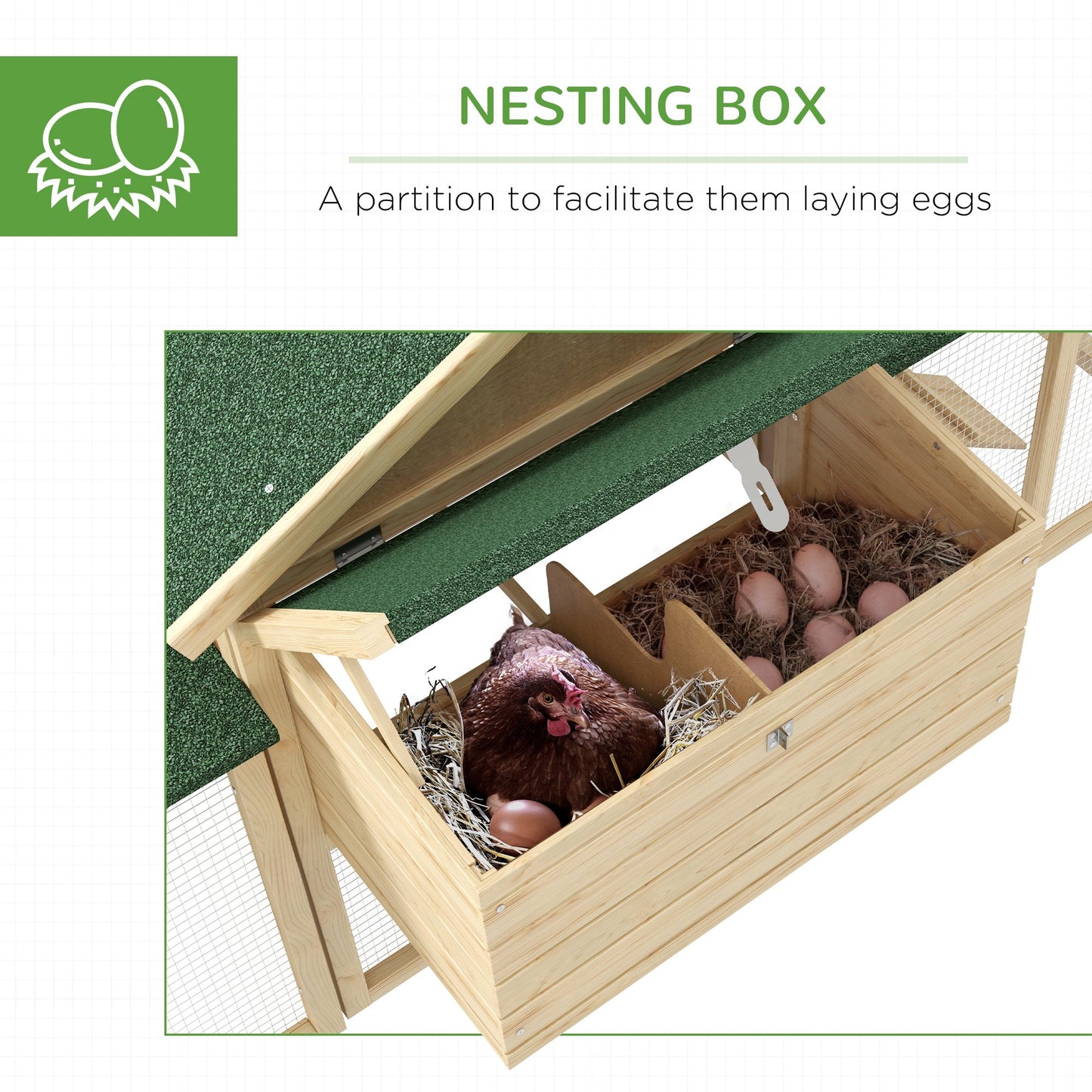 Large Chicken Coop with Run Garden Hen House Poultry Coops Cages with Nesting Box Wooden 204 x 85 x 93cm, Natural Wood Finish