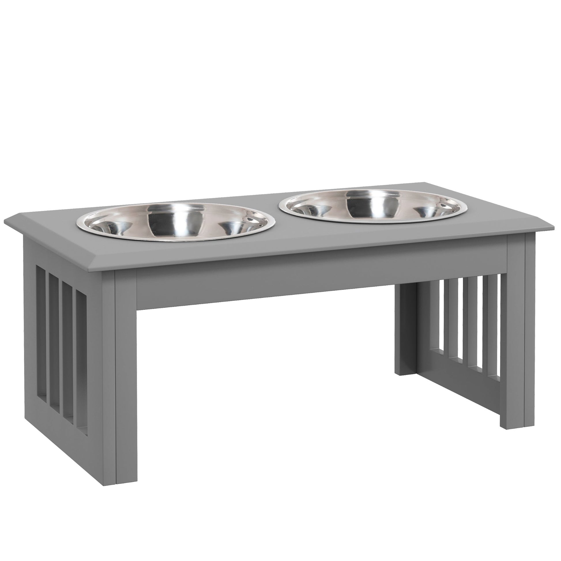 Raised Dog Bowl Feeding Bowls with Stand for Medium Dogs Elevated Pet Bowls Water Food Feeder 58L x 31W x 25H cm - Grey