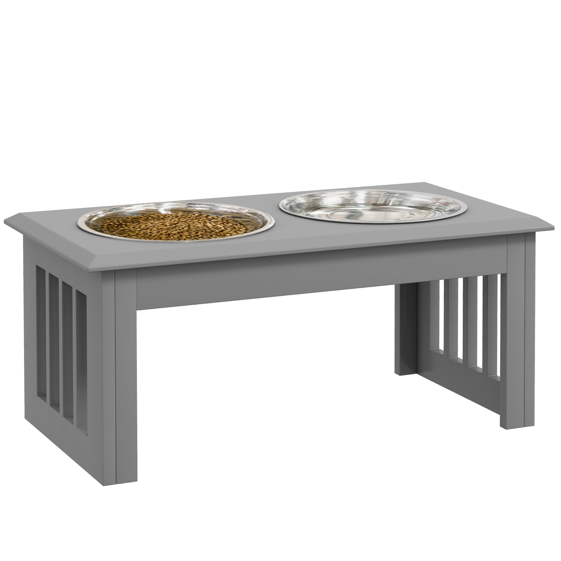 Raised Dog Bowl Feeding Bowls with Stand for Medium Dogs Elevated Pet Bowls Water Food Feeder 58L x 31W x 25H cm - Grey