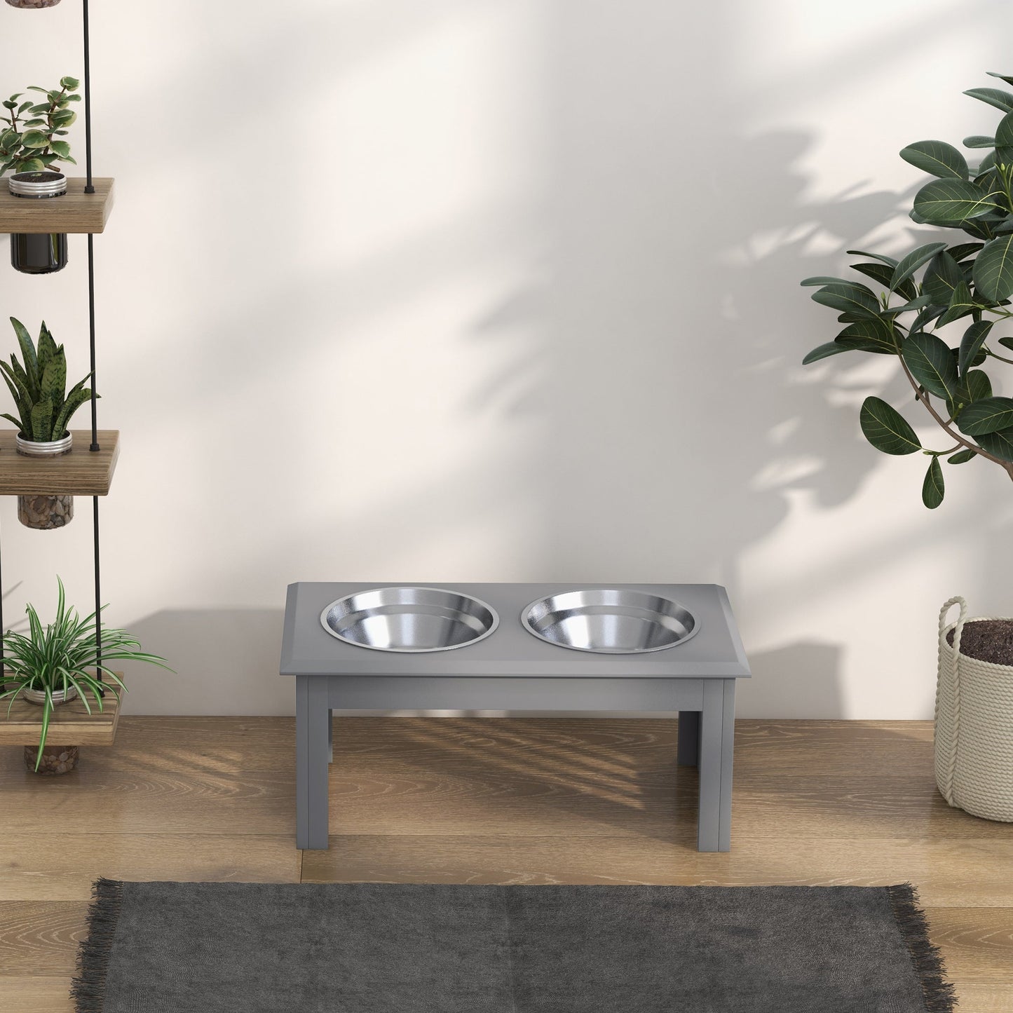Raised Dog Bowl Feeding Bowls with Stand for Medium Dogs Elevated Pet Bowls Water Food Feeder 58L x 31W x 25H cm - Grey