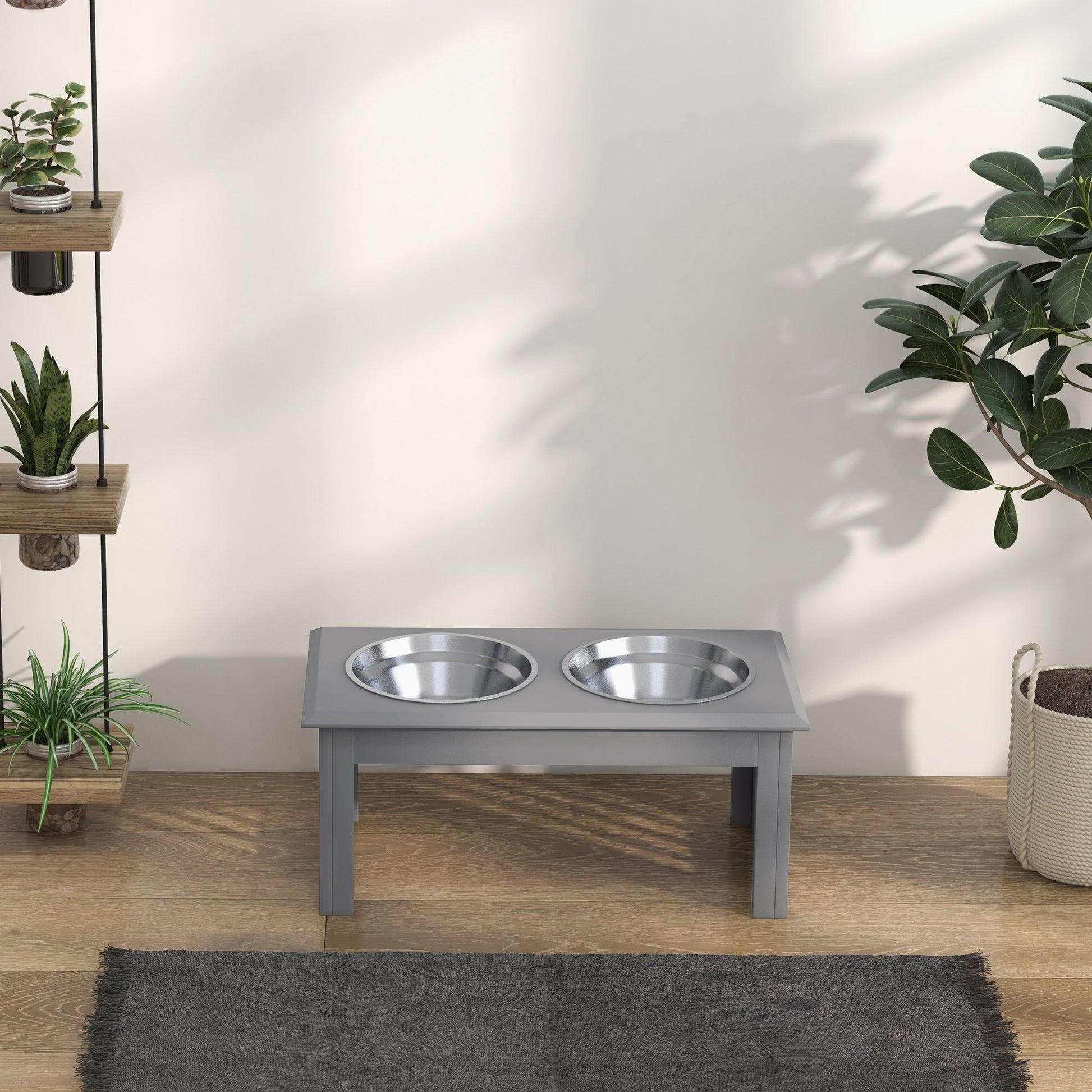 Raised Dog Bowl Feeding Bowls with Stand for Medium Dogs Elevated Pet Bowls Water Food Feeder 58L x 31W x 25H cm - Grey