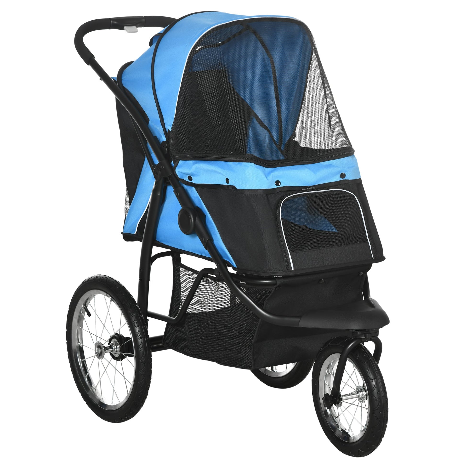 Dog Pram Dog Stroller Jogger Foldable Pet Pushchair for Medium, Small Dogs, w/ Rubber Wheels, Washable Cushion - Blue