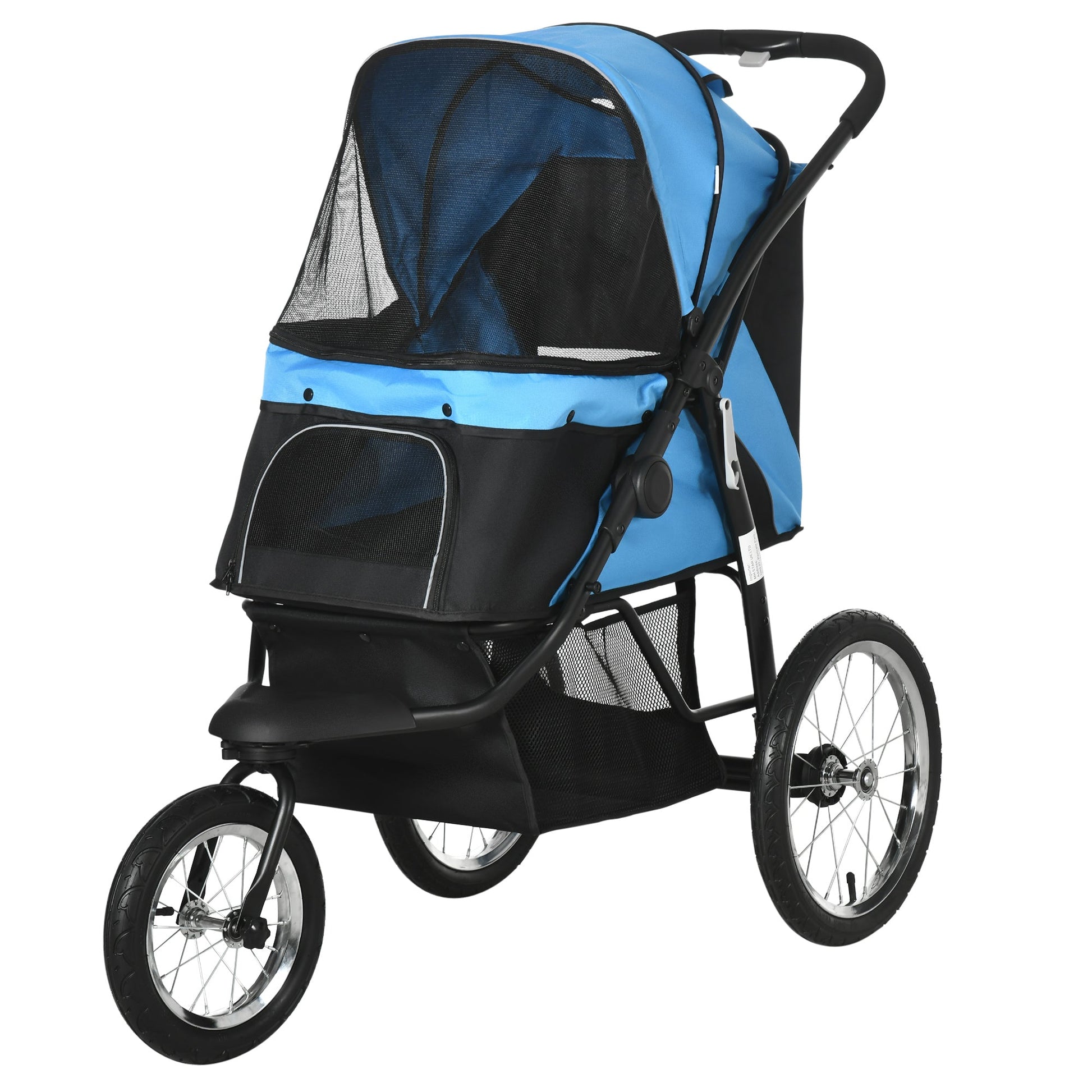 Dog Pram Dog Stroller Jogger Foldable Pet Pushchair for Medium, Small Dogs, w/ Rubber Wheels, Washable Cushion - Blue