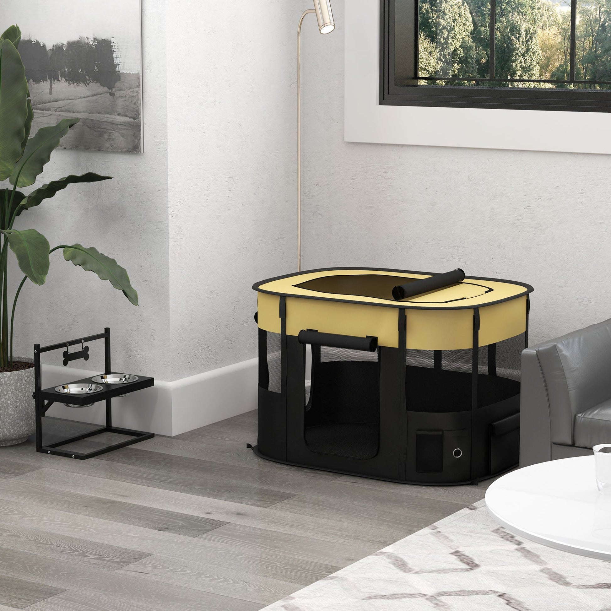 Dog Pen, Pet Playpen, Portable Foldable Dog Cat Playpen Soft Pet Cage with Storage Bag for Puppies, Rabbits, Kittens, Guinea Pigs, 94 x 74 x 60cm - Yellow