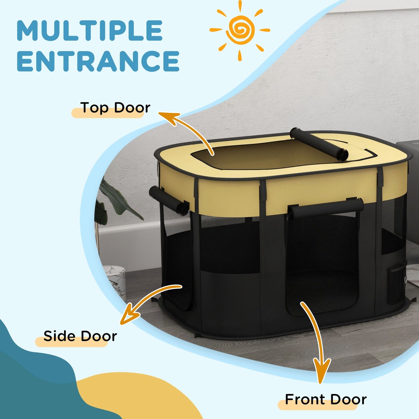 Dog Pen, Pet Playpen, Portable Foldable Dog Cat Playpen Soft Pet Cage with Storage Bag for Puppies, Rabbits, Kittens, Guinea Pigs, 94 x 74 x 60cm - Yellow