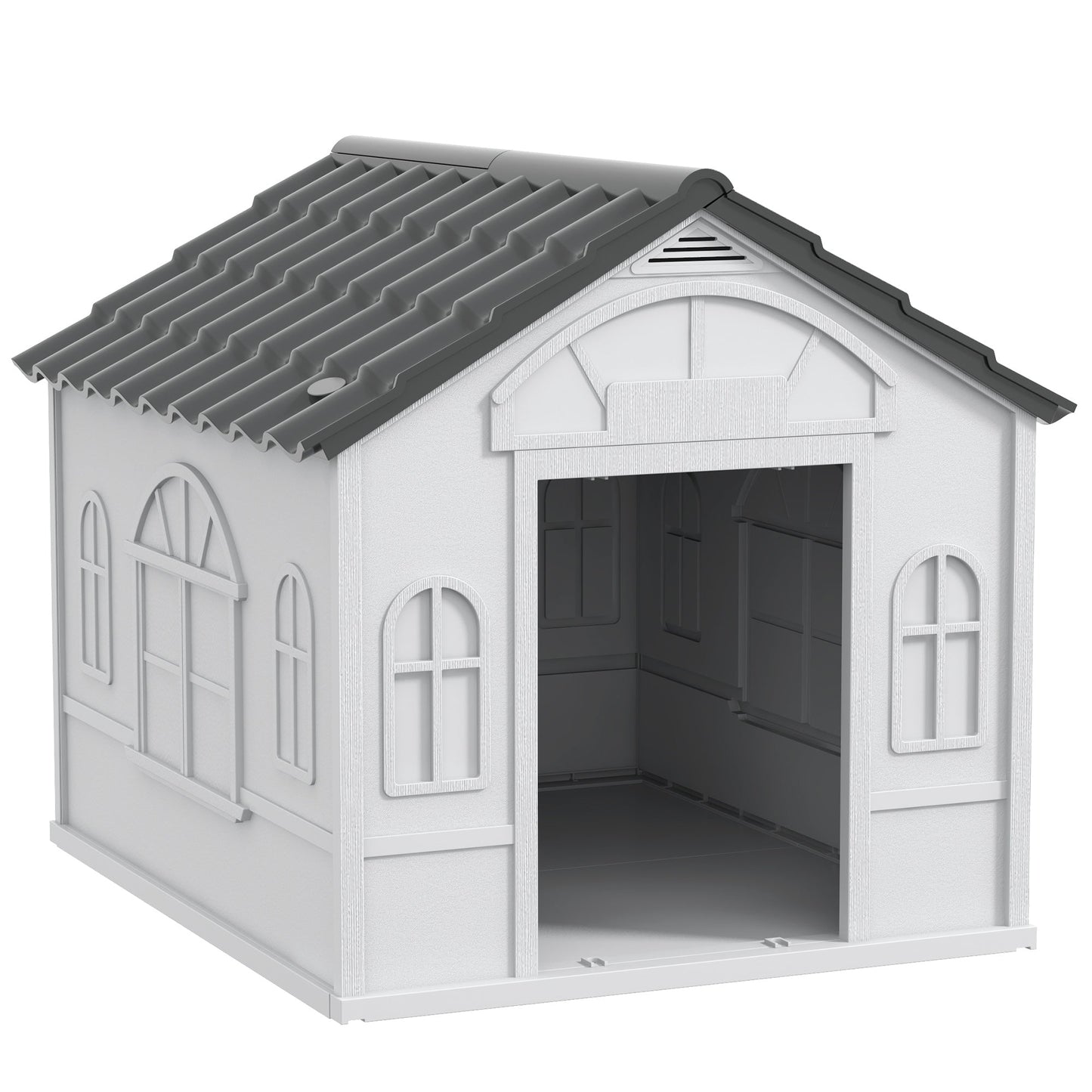 Plastic Dog House Outdoor Indoor, Weather-Resistant Dog Kennel, with Large Opening, for Medium Dogs, 65 x 75.7 x 63cm - Grey