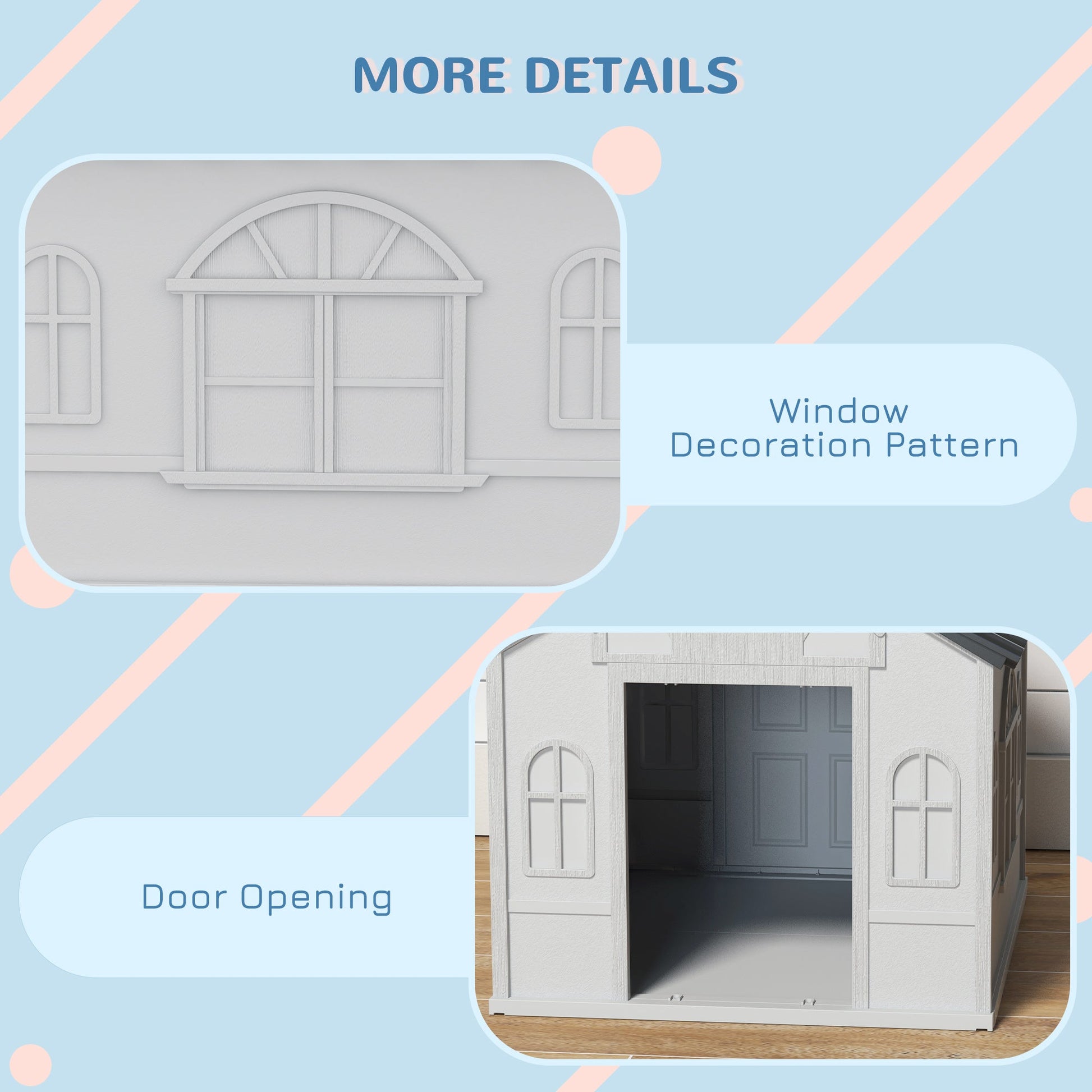 Plastic Dog House Outdoor Indoor, Weather-Resistant Dog Kennel, with Large Opening, for Medium Dogs, 65 x 75.7 x 63cm - Grey