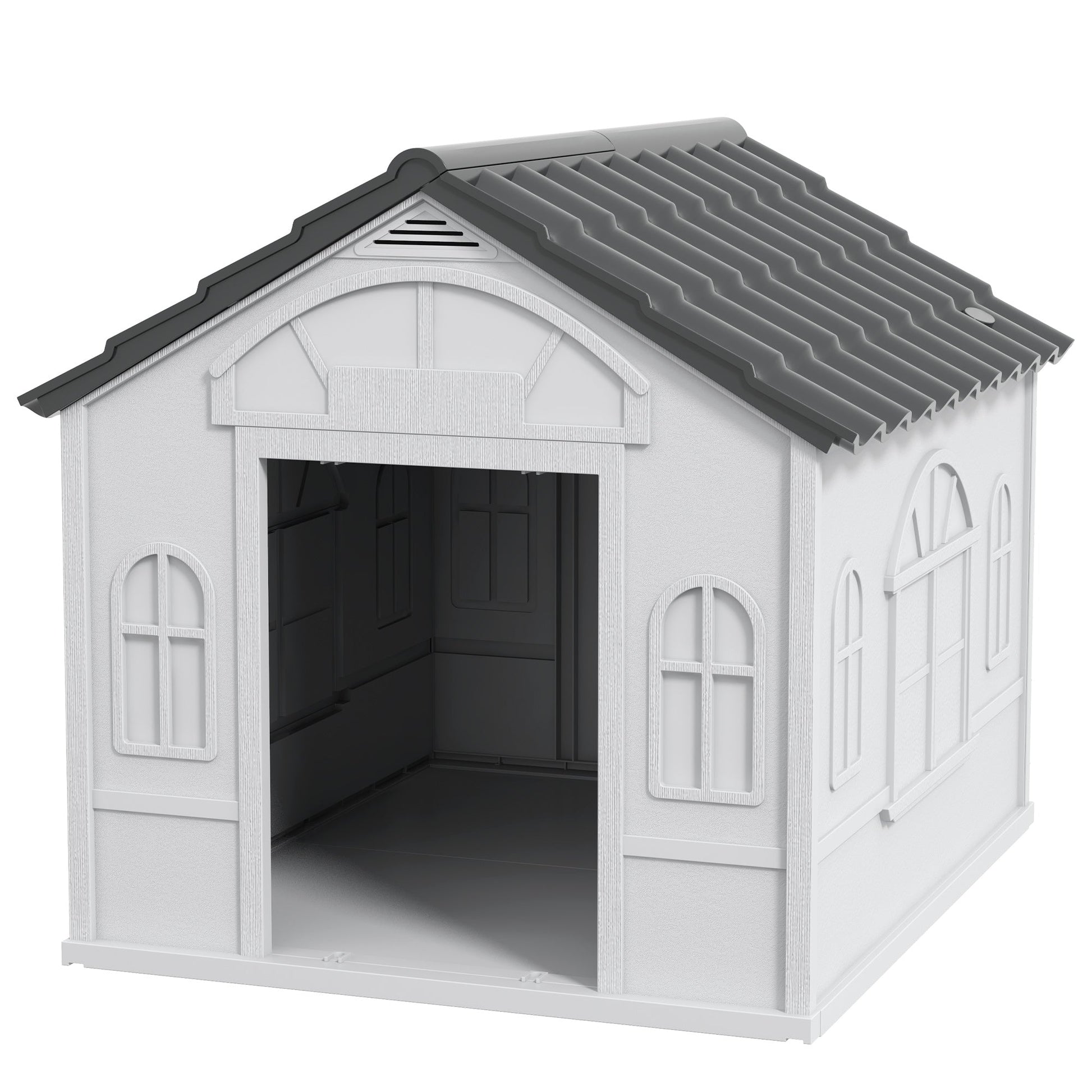 Plastic Dog House Outdoor Indoor, Weather-Resistant Dog Kennel, with Large Opening, for Medium Dogs, 65 x 75.7 x 63cm - Grey