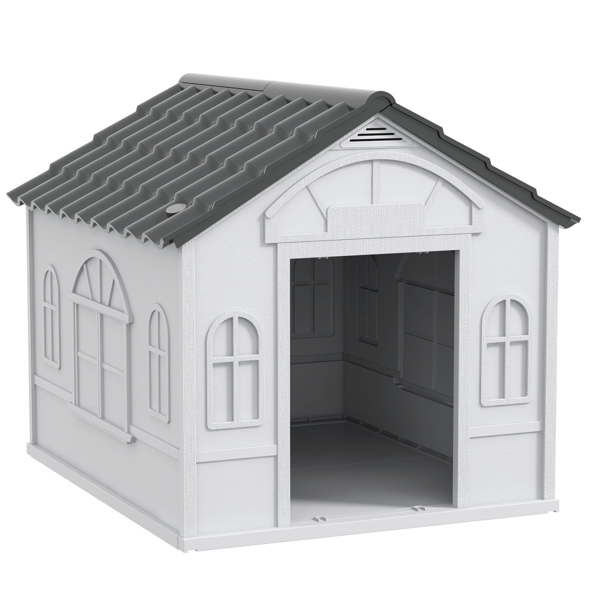 Plastic Dog House Outdoor Indoor, Weather-Resistant Dog Kennel, with Large Opening, for Medium Dogs, 65 x 75.7 x 63cm - Grey