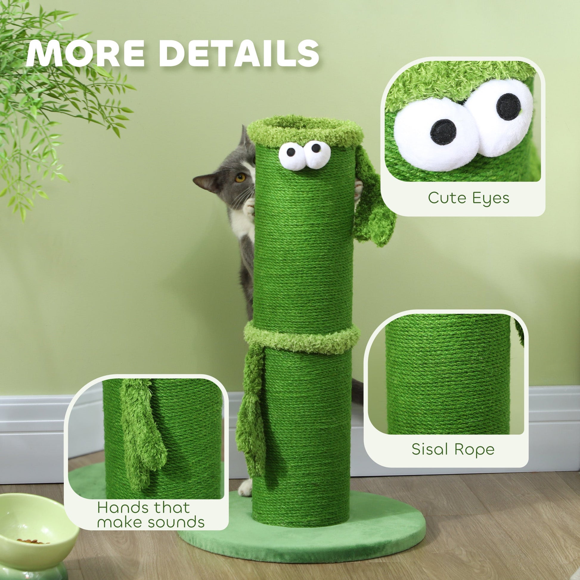 Cat Scratching Post for Indoor Cats, 63cm Tall Cat Scratcher Post with Sisal Rope Cover, Large Base, Green