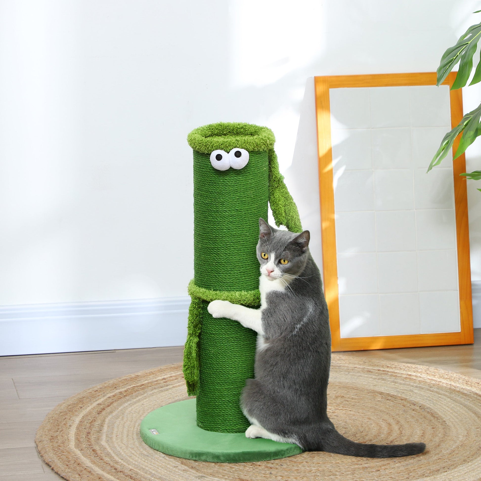 Cat Scratching Post for Indoor Cats, 63cm Tall Cat Scratcher Post with Sisal Rope Cover, Large Base, Green