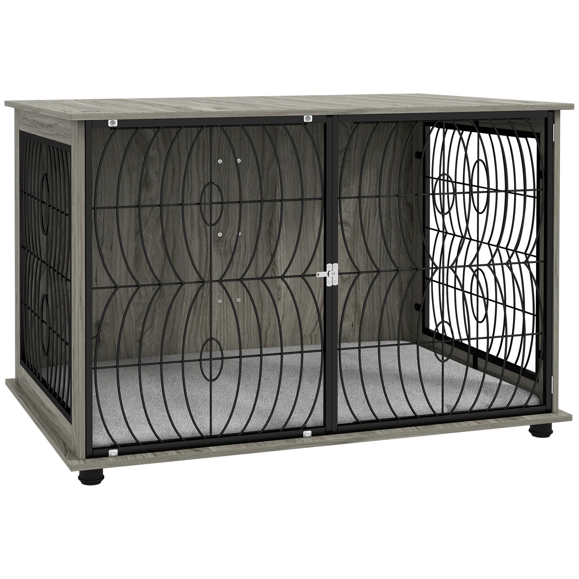 Dog Crate Furniture, Dog Cage End Table with Large Top, Soft Washable Cushion, Lockable Front Door, Wire Mesh Ventilation, Indoor Pet Crate for Extra Large Sized, 118 x 75 x 82cm - Grey
