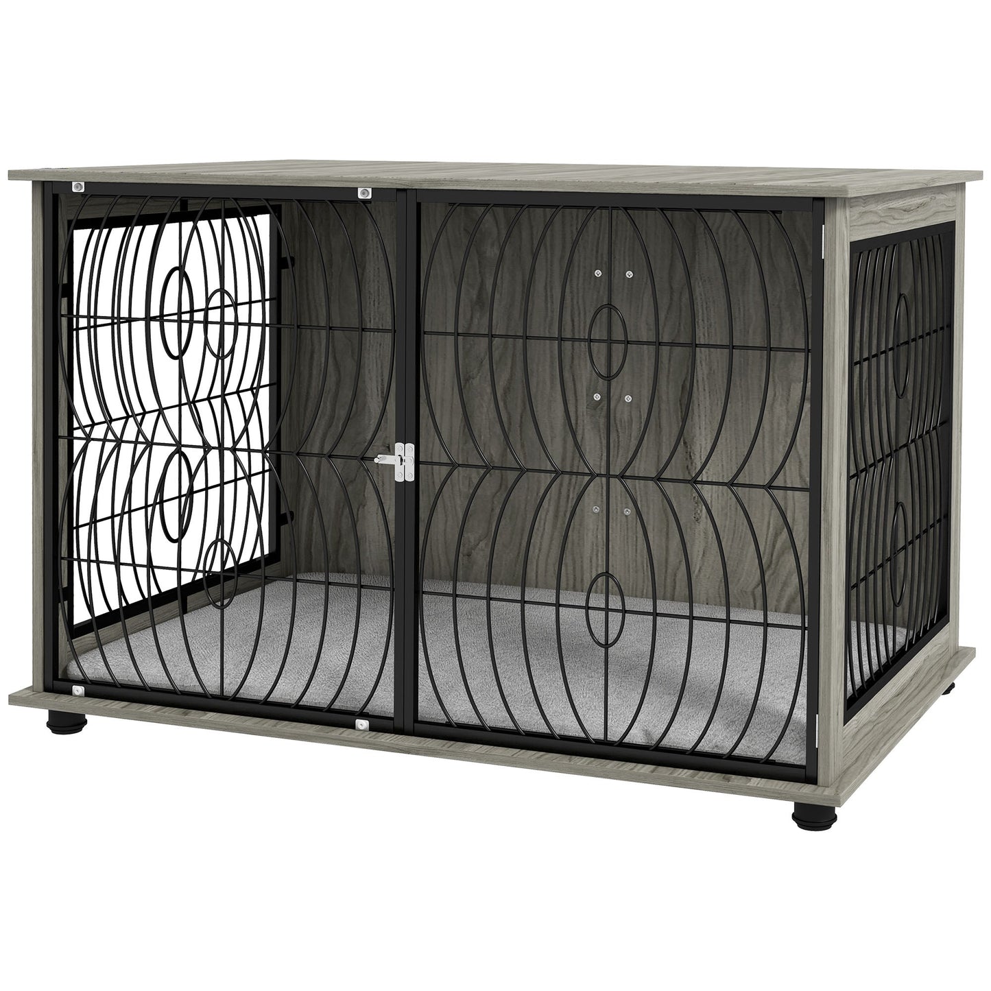 Dog Crate Furniture, Dog Cage End Table with Large Top, Soft Washable Cushion, Lockable Front Door, Wire Mesh Ventilation, Indoor Pet Crate for Extra Large Sized, 118 x 75 x 82cm - Grey
