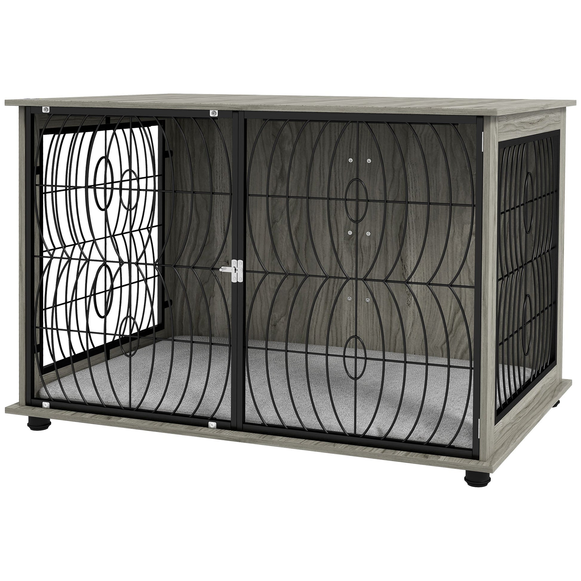 Dog Crate Furniture, Dog Cage End Table with Large Top, Soft Washable Cushion, Lockable Front Door, Wire Mesh Ventilation, Indoor Pet Crate for Extra Large Sized, 118 x 75 x 82cm - Grey
