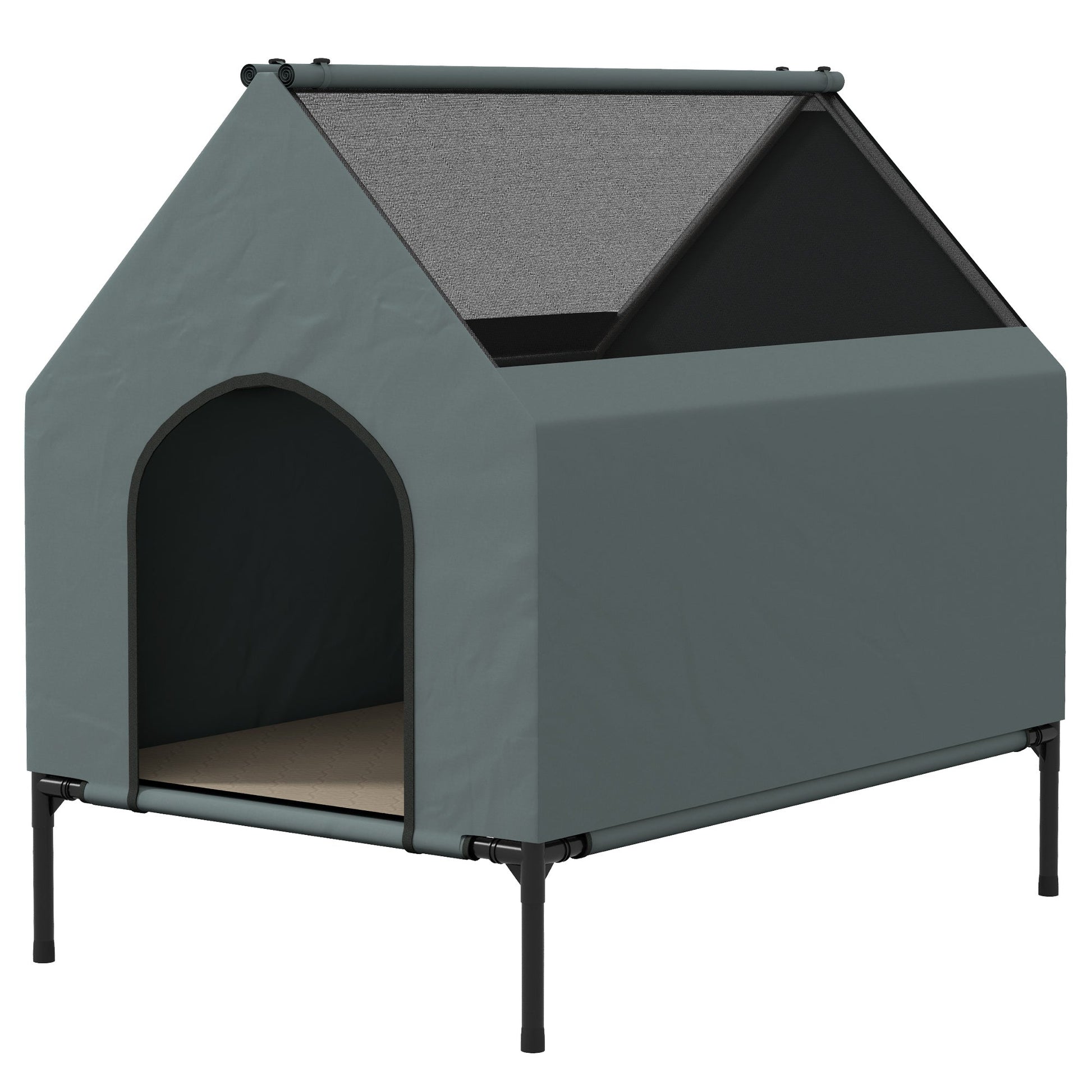 Dog House Outdoor, Elevated Dog House Dog Bed with Removable Cover, Mesh Windows, Storage Bag, for Small and Medium-Sized Dogs, Grey