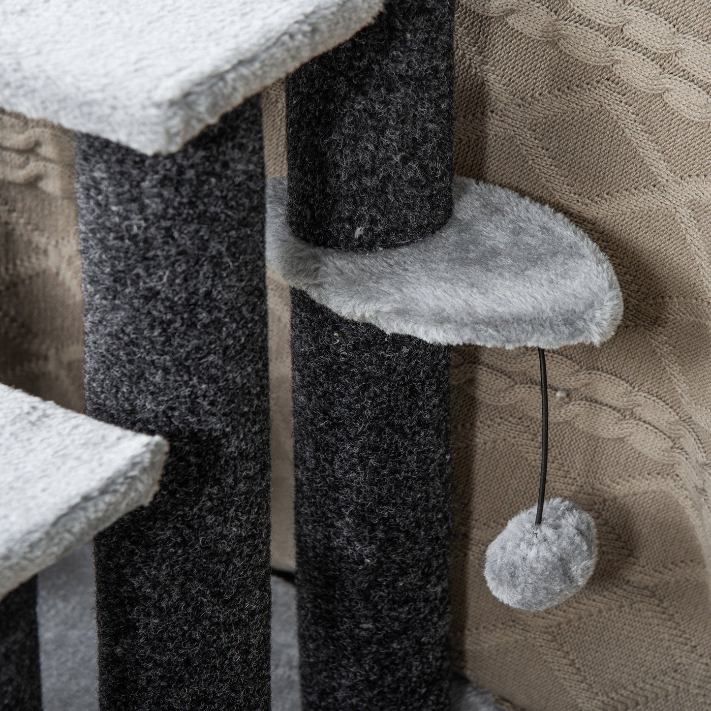 Pet Stairs, Cat Tree Climb Ladder with 4-step Stair, Scratching Posts, Platforms, Toy Ball, for Indoor Cats, Grey