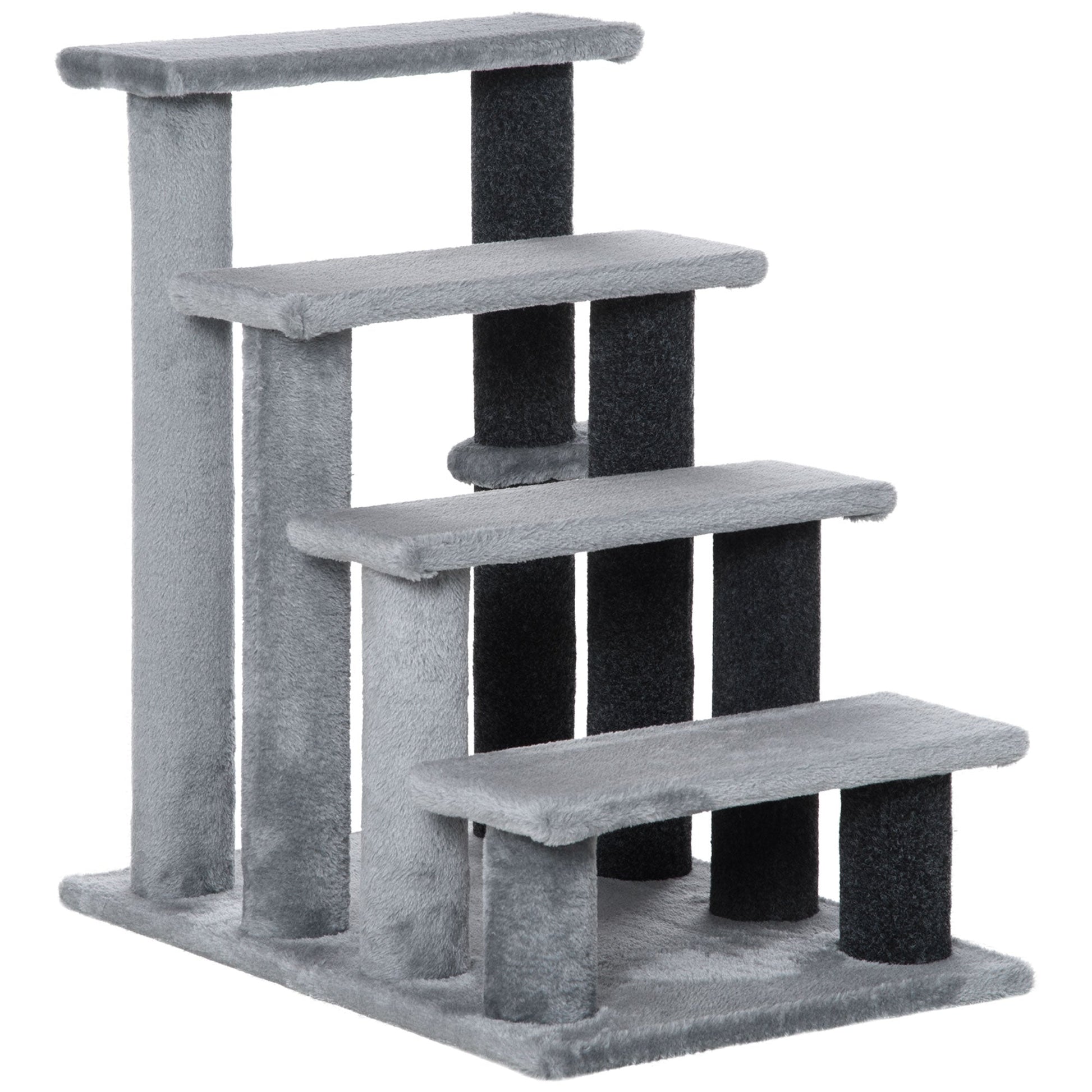 Pet Stairs, Cat Tree Climb Ladder with 4-step Stair, Scratching Posts, Platforms, Toy Ball, for Indoor Cats, Grey