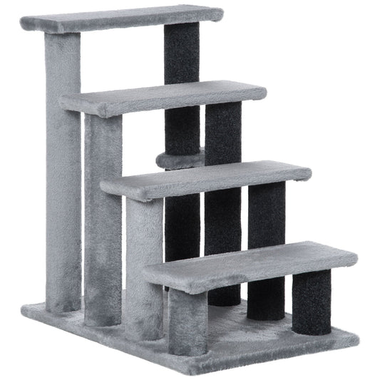 Pet Stairs, Cat Tree Climb Ladder with 4-step Stair, Scratching Posts, Platforms, Toy Ball, for Indoor Cats, Grey