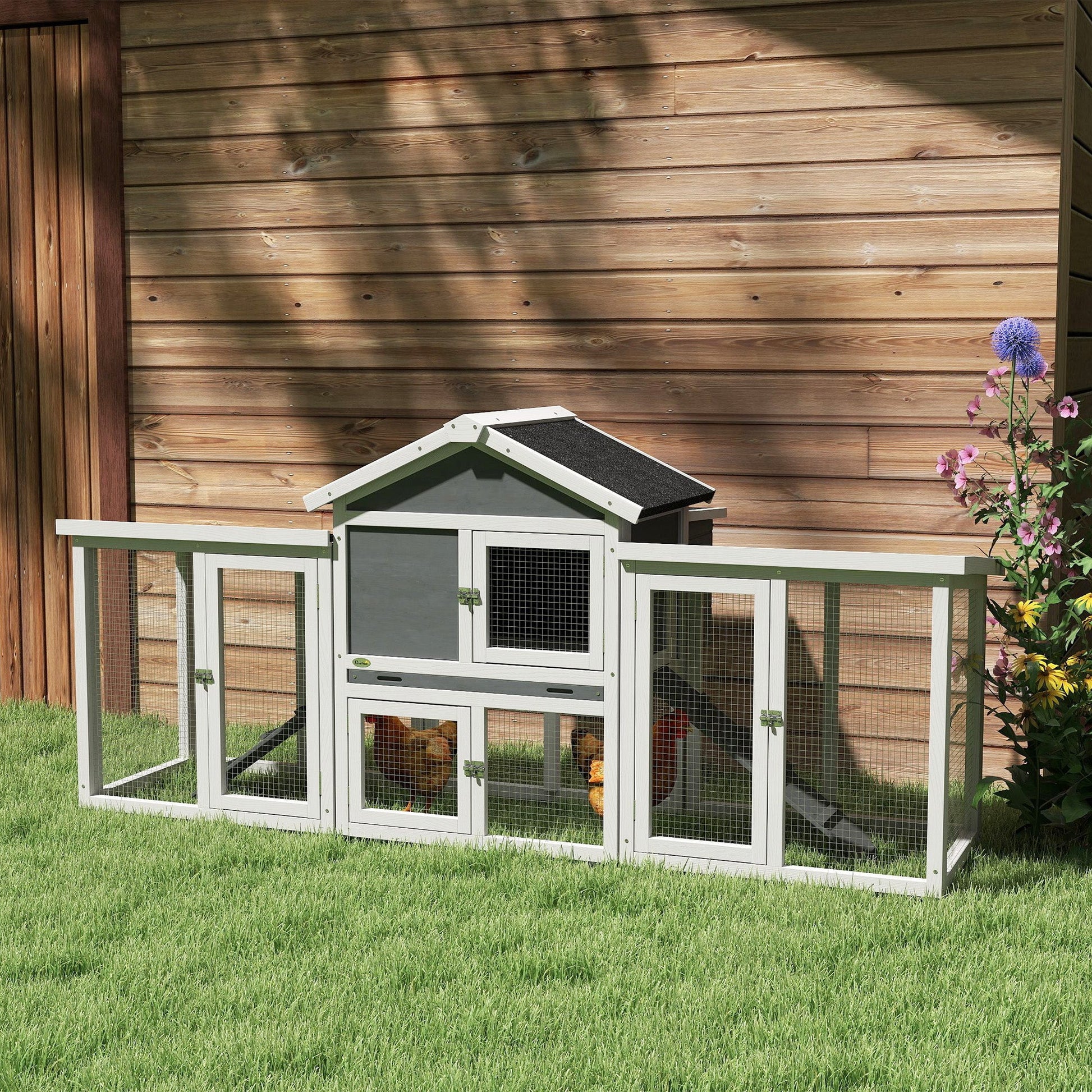 Large Chicken Coop with Run Garden Hen House Poultry Coops Cages with Nesting Box Wooden 204 x 85 x 93cm, Grey