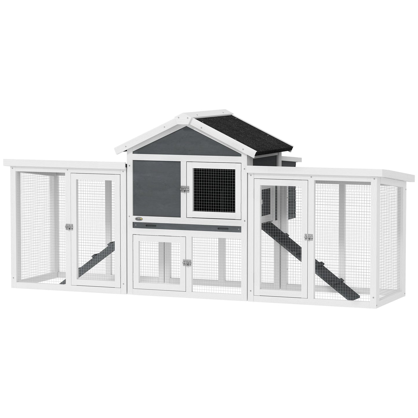 Large Chicken Coop with Run Garden Hen House Poultry Coops Cages with Nesting Box Wooden 204 x 85 x 93cm, Grey