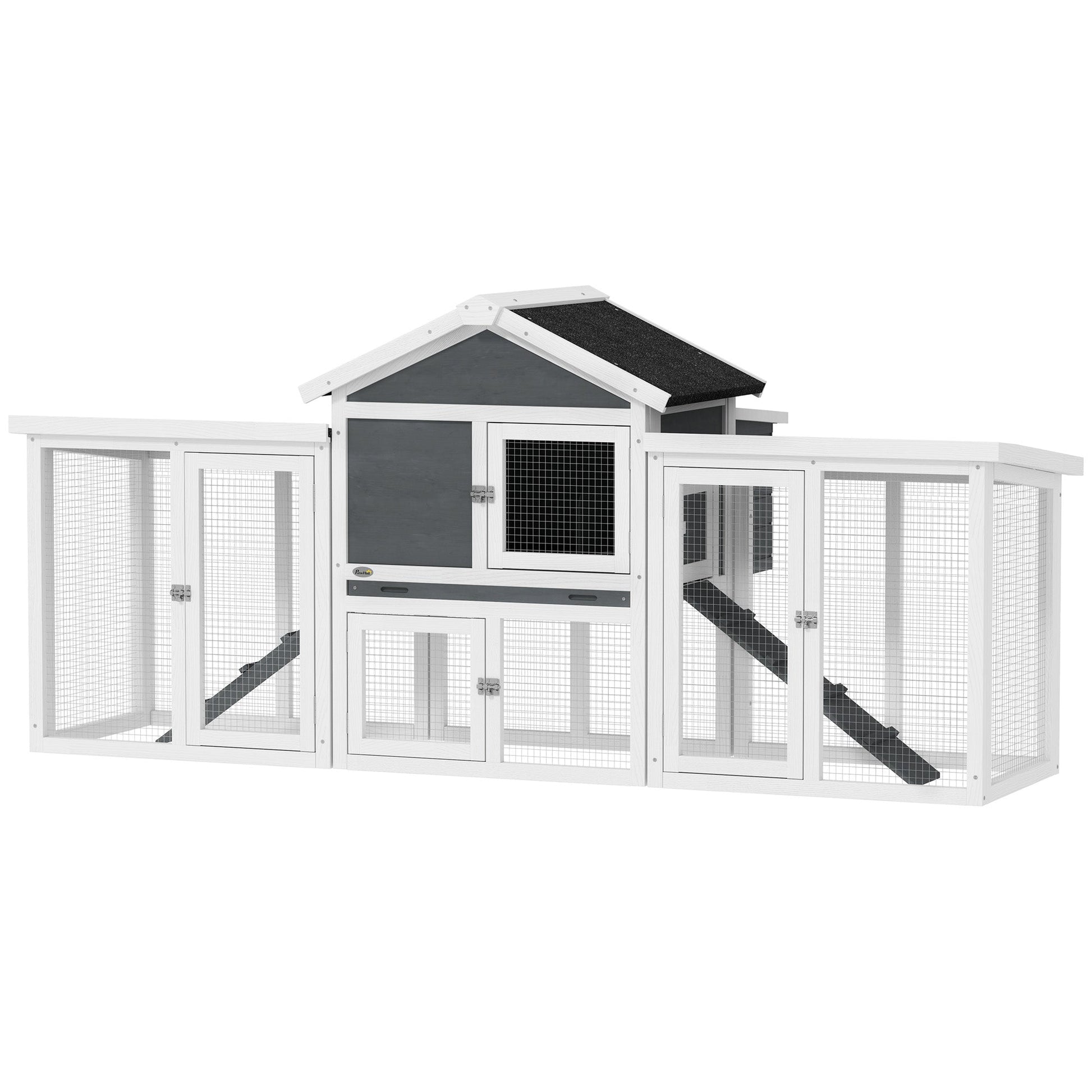 Large Chicken Coop with Run Garden Hen House Poultry Coops Cages with Nesting Box Wooden 204 x 85 x 93cm, Grey