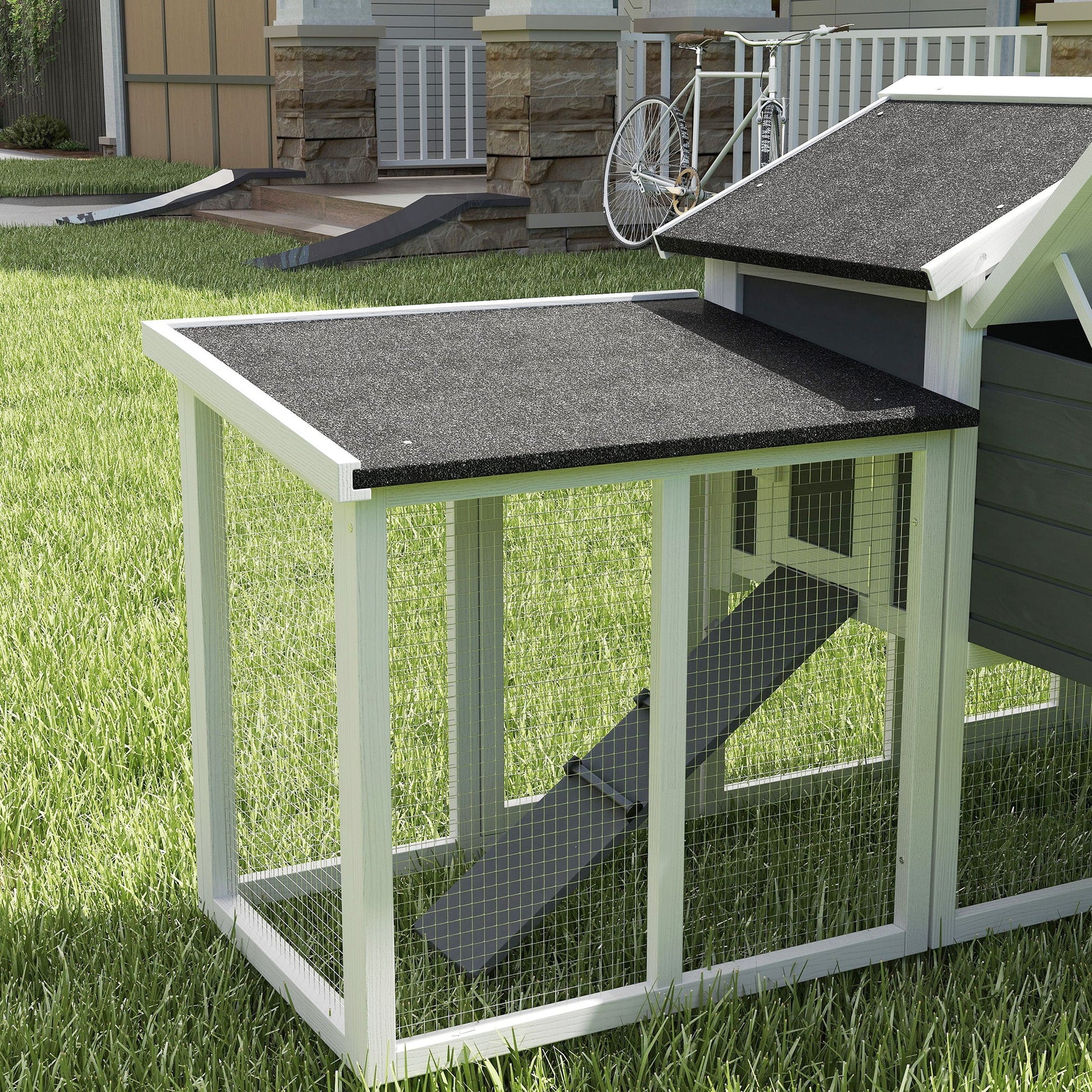 Large Chicken Coop with Run Garden Hen House Poultry Coops Cages with Nesting Box Wooden 204 x 85 x 93cm, Grey