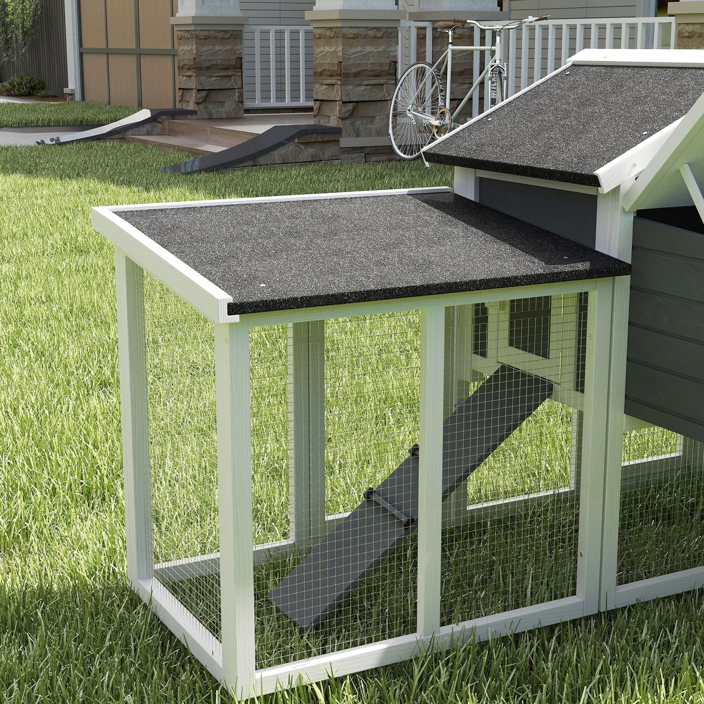 Large Chicken Coop with Run Garden Hen House Poultry Coops Cages with Nesting Box Wooden 204 x 85 x 93cm, Grey