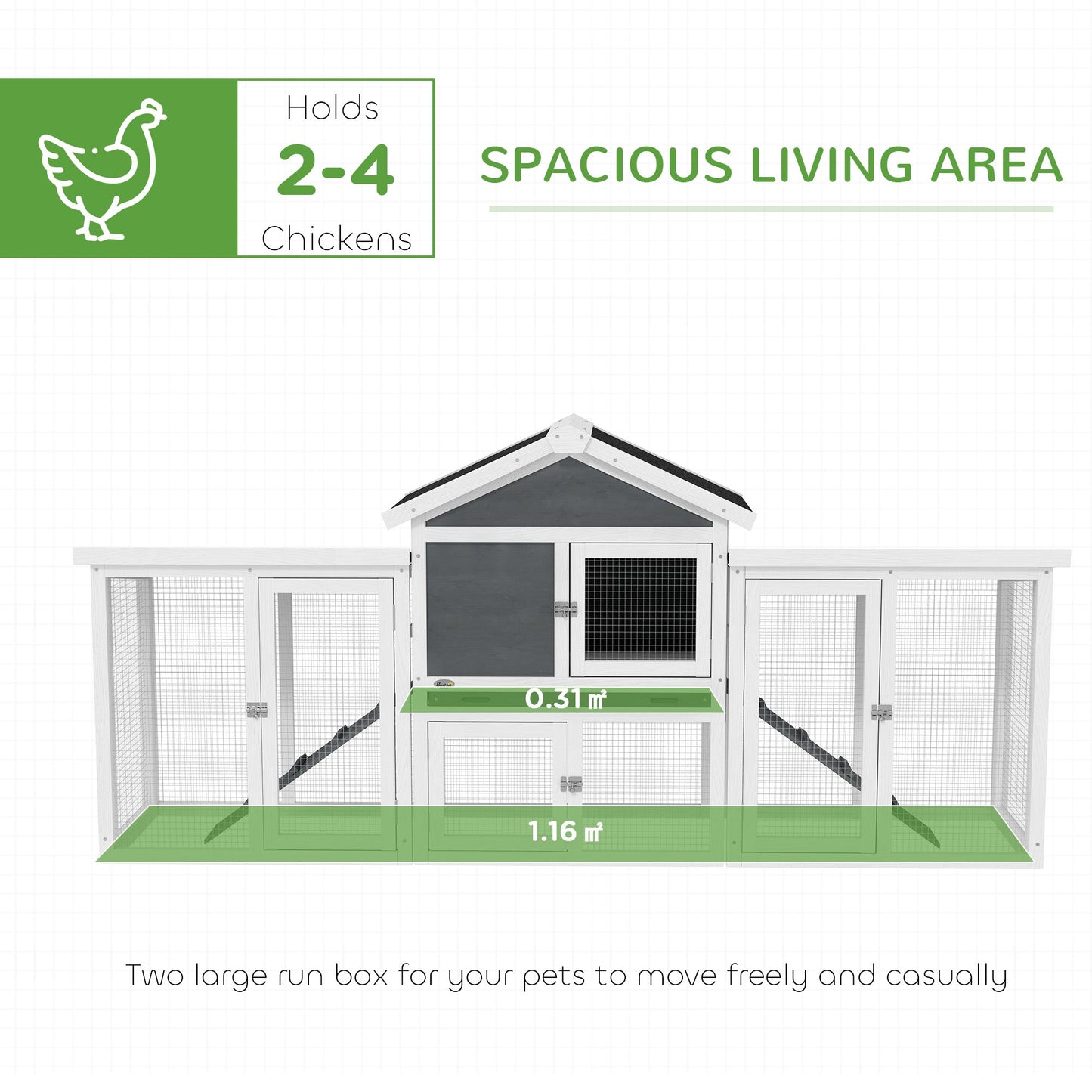 Large Chicken Coop with Run Garden Hen House Poultry Coops Cages with Nesting Box Wooden 204 x 85 x 93cm, Grey