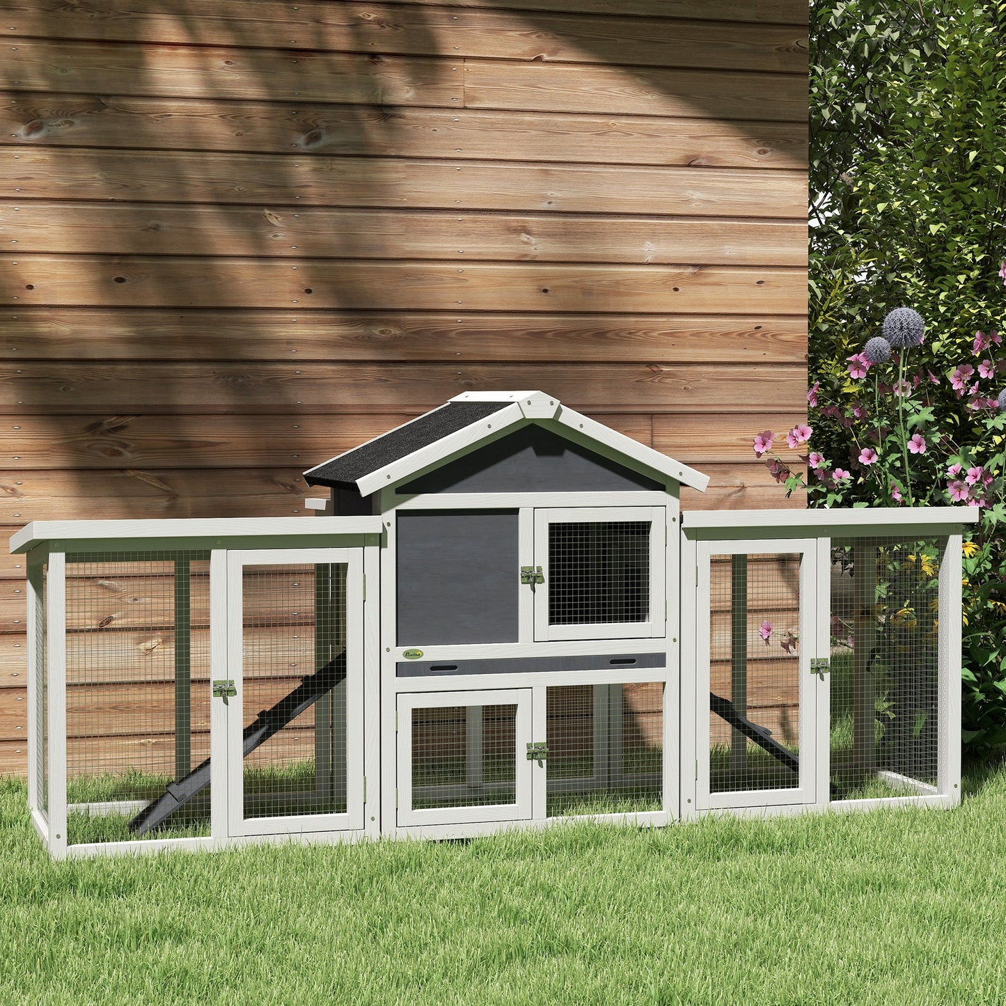 Large Chicken Coop with Run Garden Hen House Poultry Coops Cages with Nesting Box Wooden 204 x 85 x 93cm, Grey