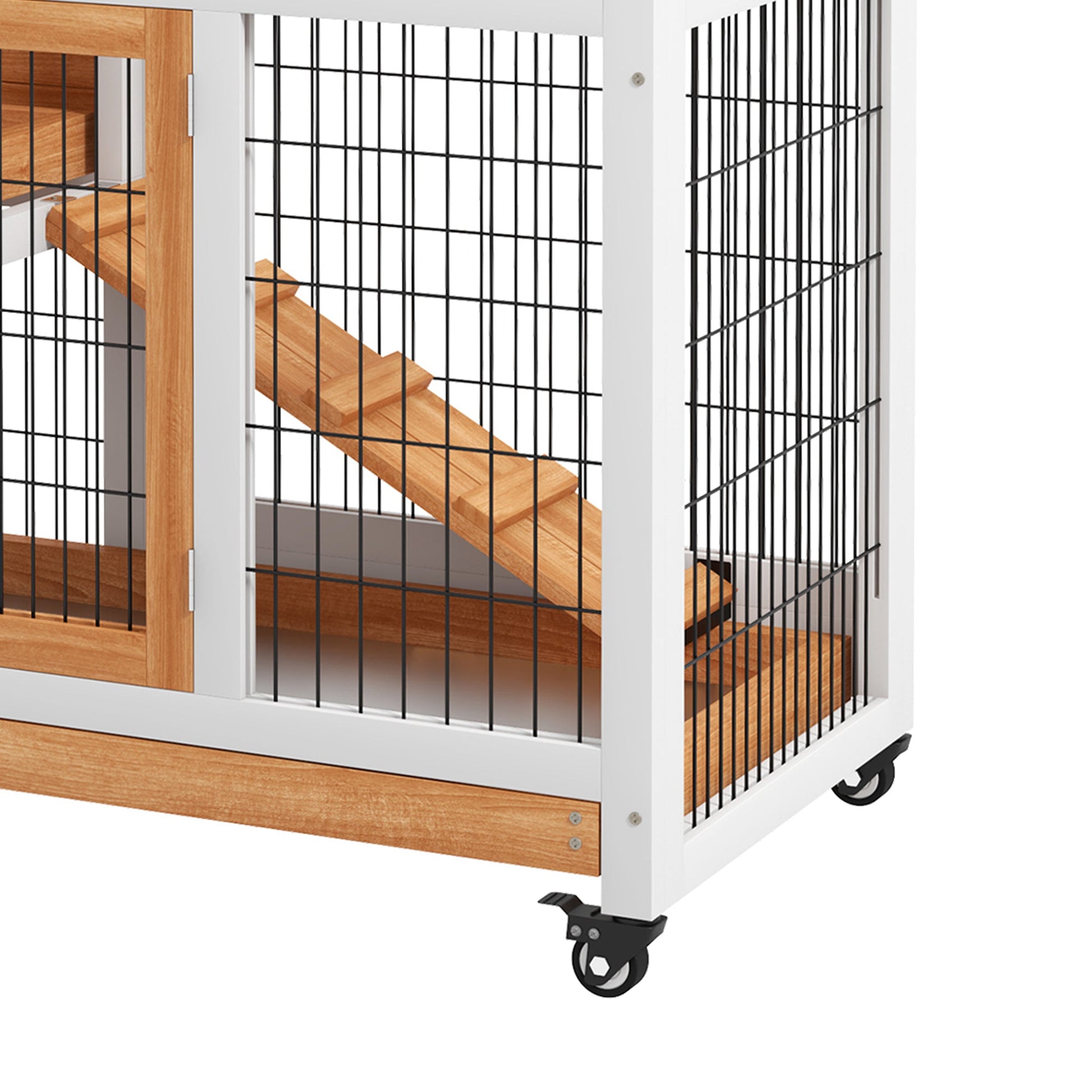 Wooden Indoor Rabbit Hutch, Guinea Pig House, Bunny Small Animal Cage With Wheels, Enclosed Run 110 x 50 x 86 cm, Yellow