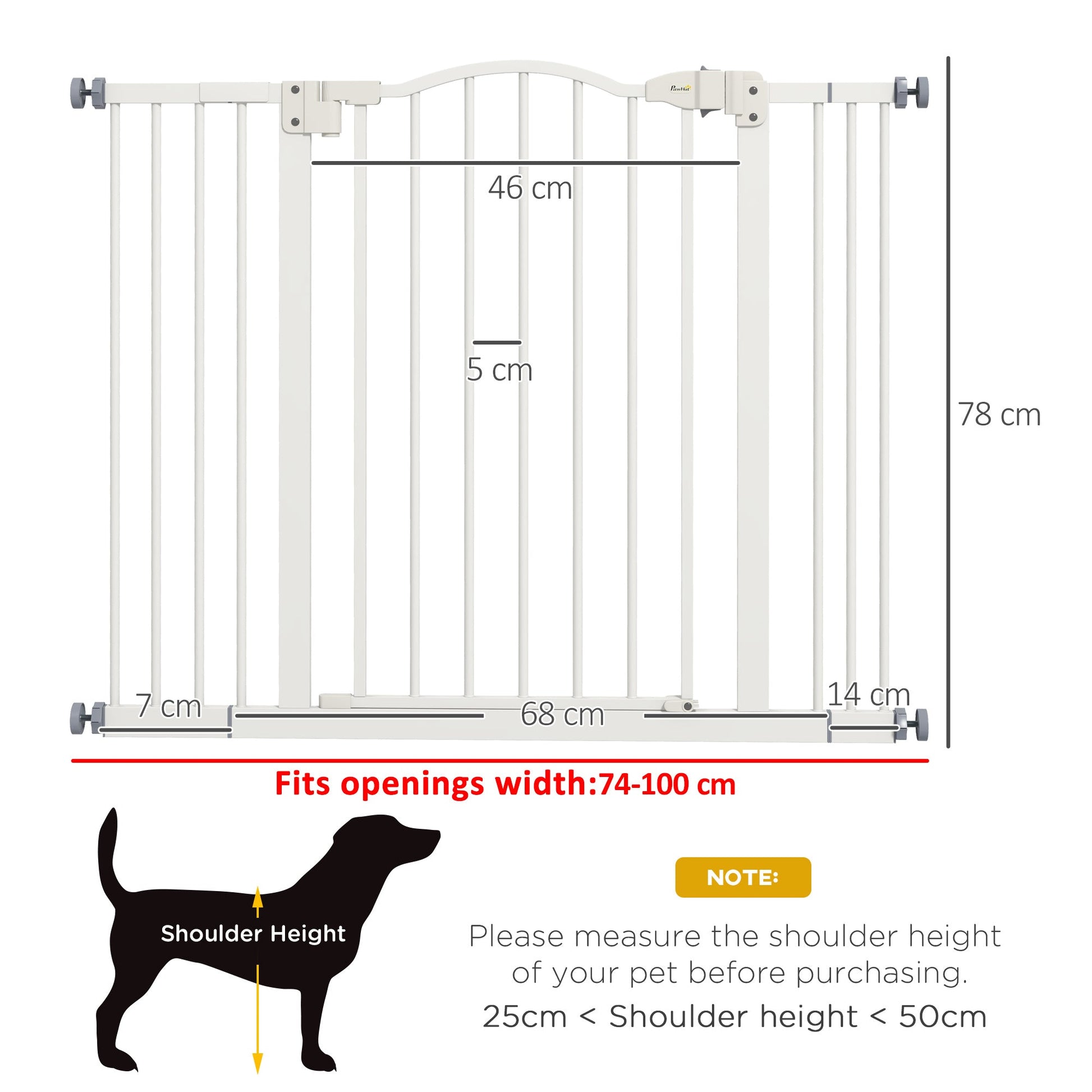 Pressure Fit Dog Stair Gate No Drilling Safety Gate Auto Close for Doorways, Hallways, 74-100cm Adjustable, 78cm Tall, White